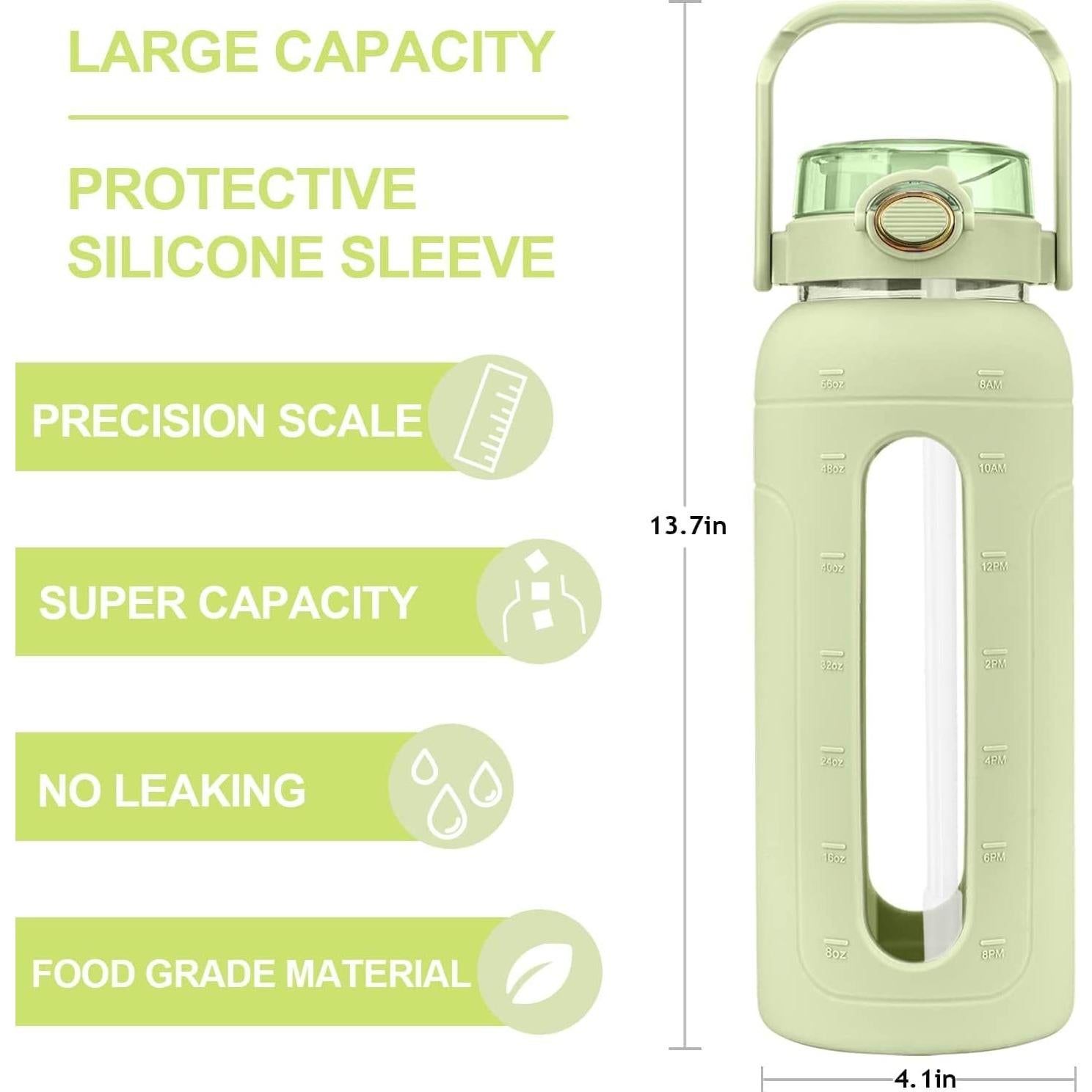 Botella de Agua de Vidrio 2L Tronco con Popote y Marcador