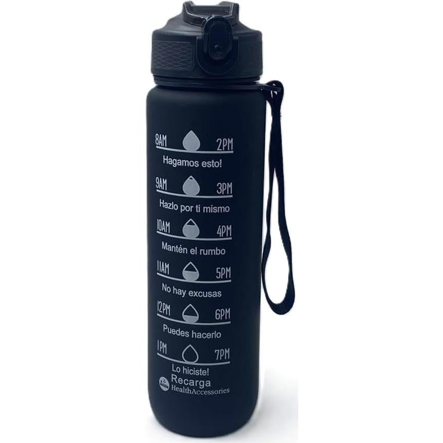 Botella de Agua Reutilizable Healthaccessories 1L Motivacional Negra