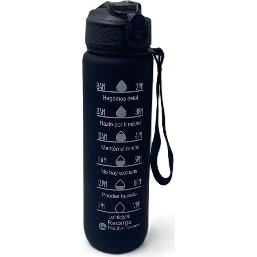 Botella de Agua Reutilizable Healthaccessories 1L Motivacional Negra