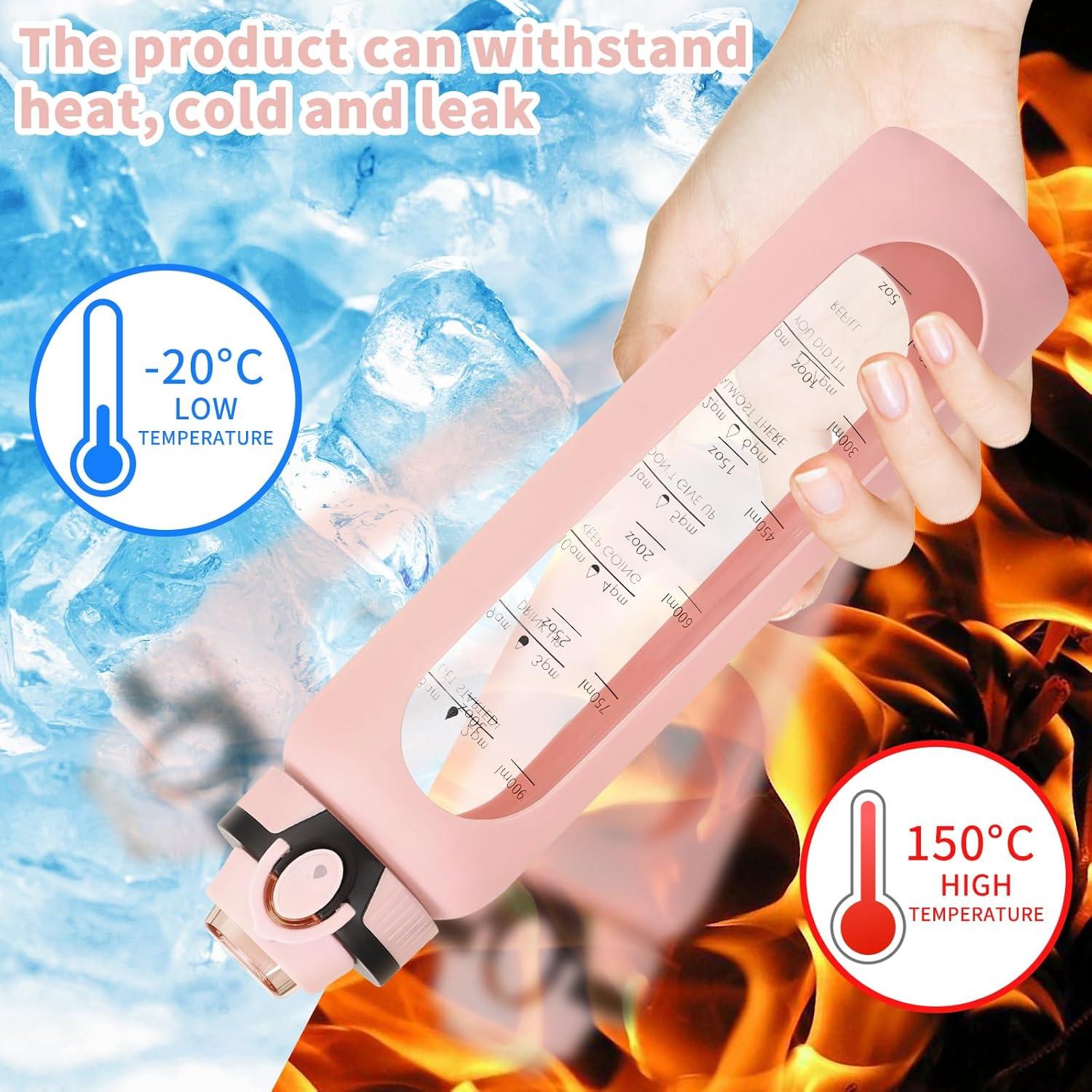 Botella de Agua de Vidrio Yenergy 1L con Manga Silicona Rosa