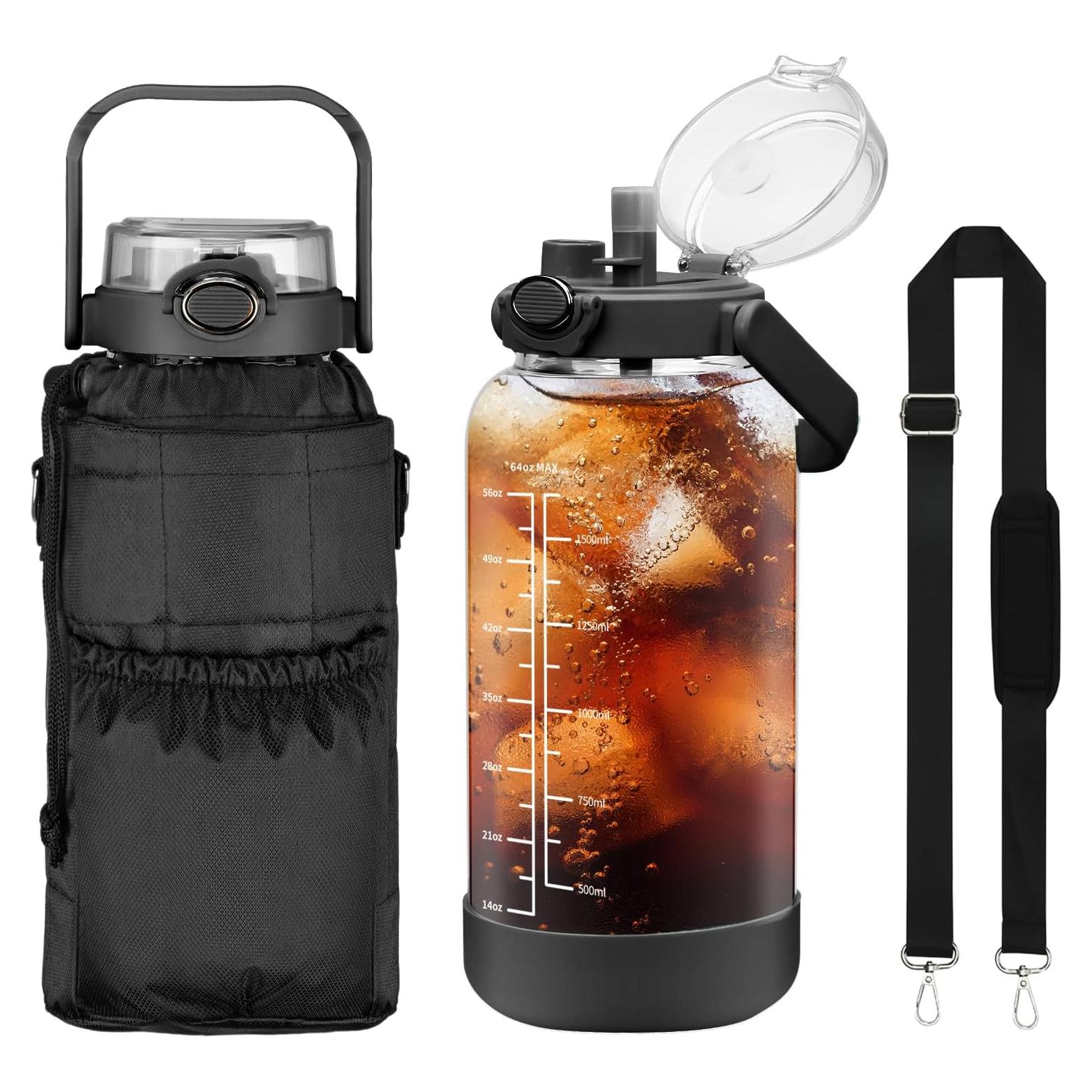 Botella de Agua de Vidrio Chunmo 2L con Popote y Funda