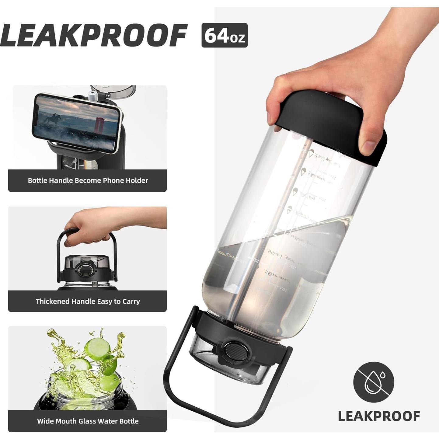 Botella de Agua de Vidrio Chunmo 2L con Popote y Funda