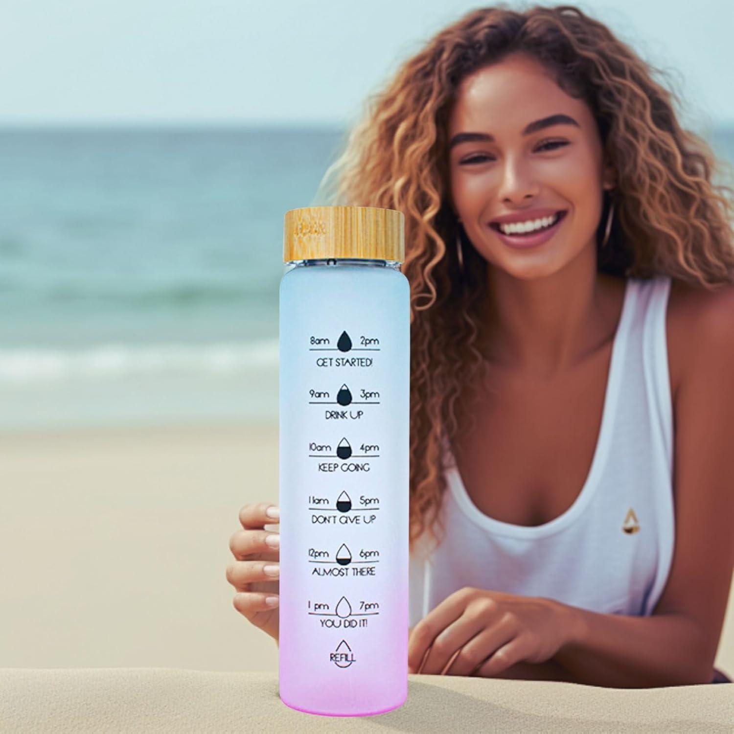 Botella de Agua de Vidrio HOLABEAR 0.95L Motivacional a Prueba de Fugas