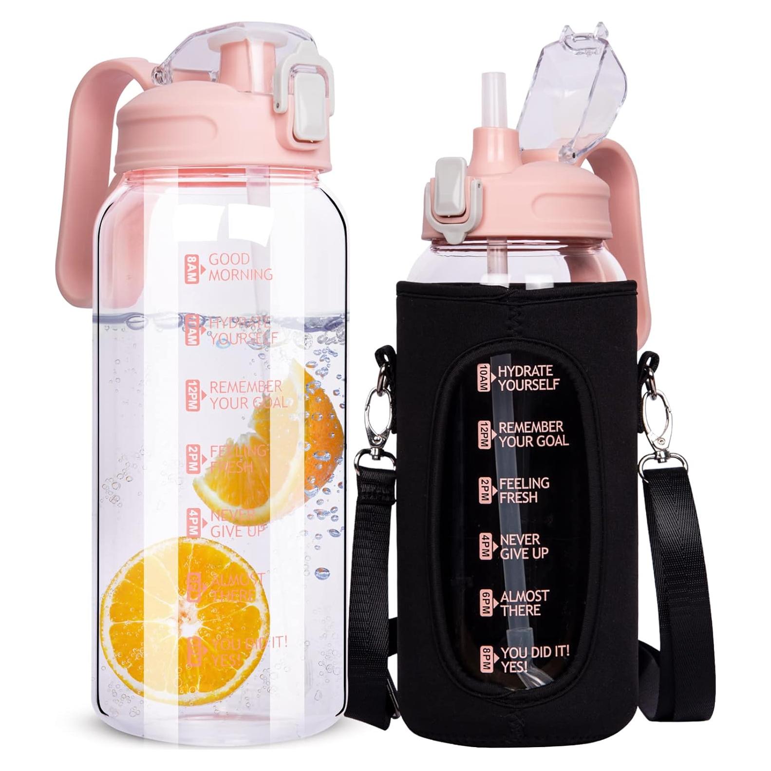 Botella de Agua de Vidrio DEARRAY 2L Motivacional con Pajilla