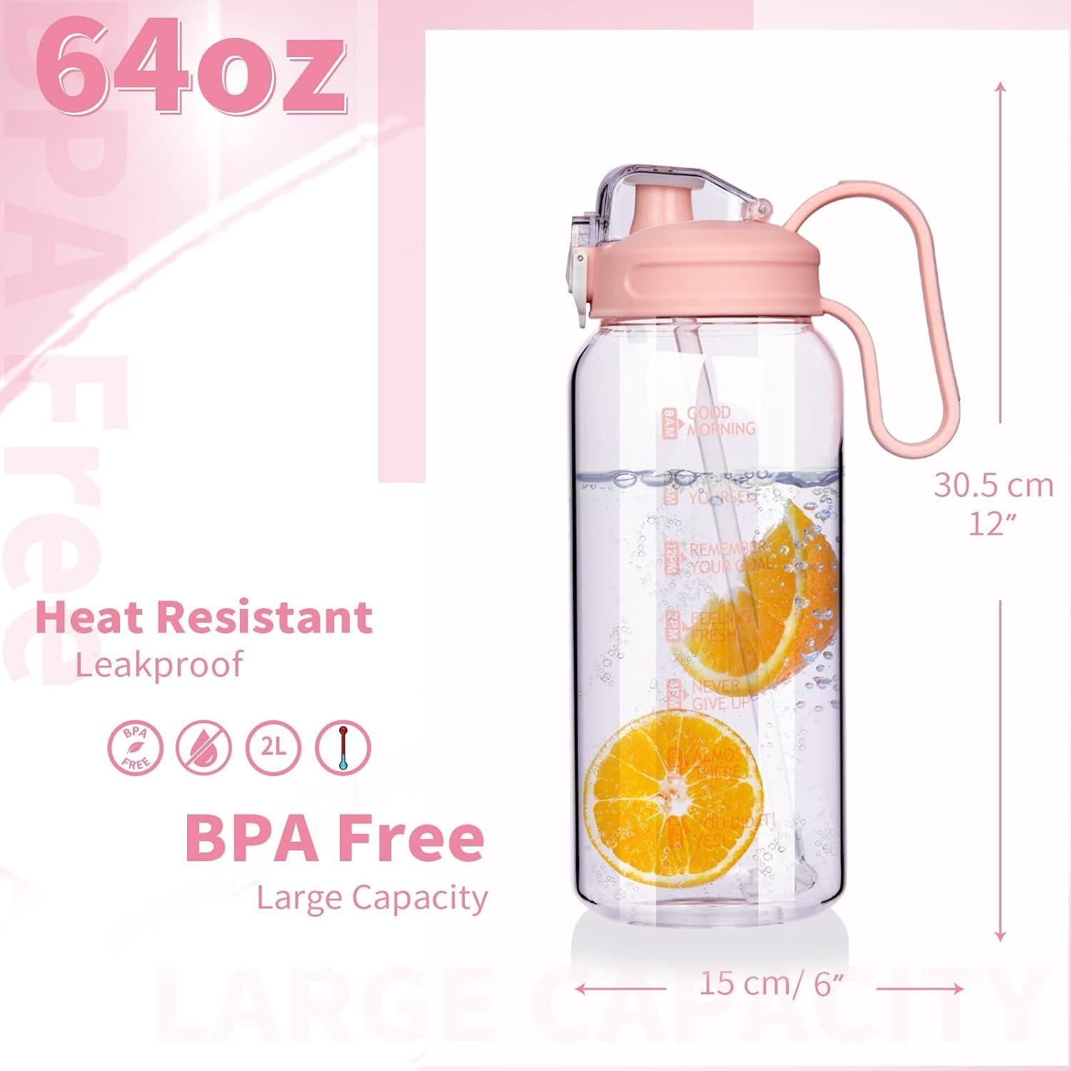 Botella de Agua de Vidrio DEARRAY 2L Motivacional con Pajilla