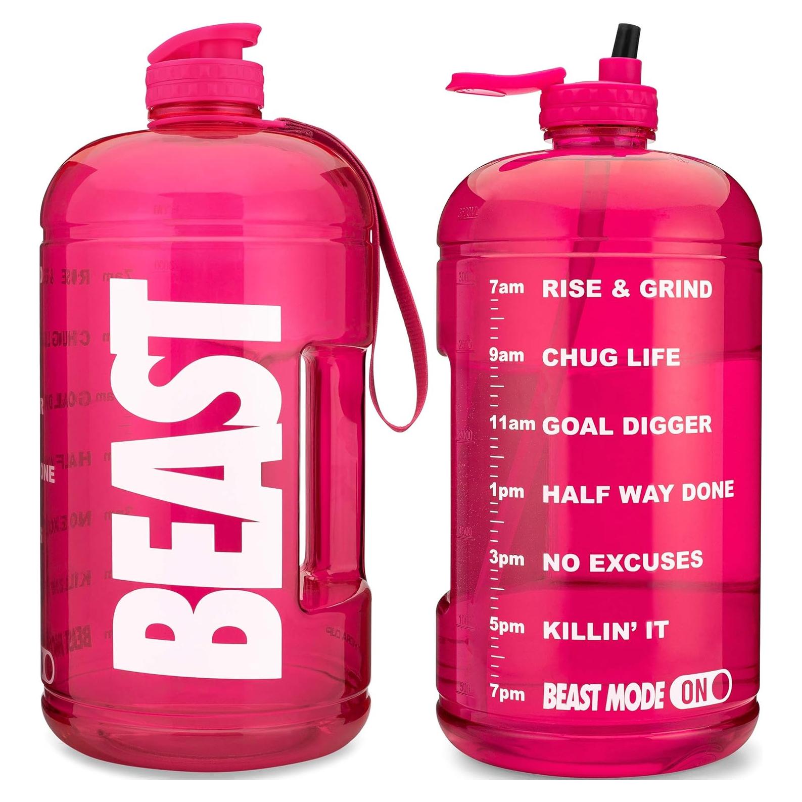 Jarra de Agua Hydra Cup Rosa 3.78L Motivacional con Pajilla