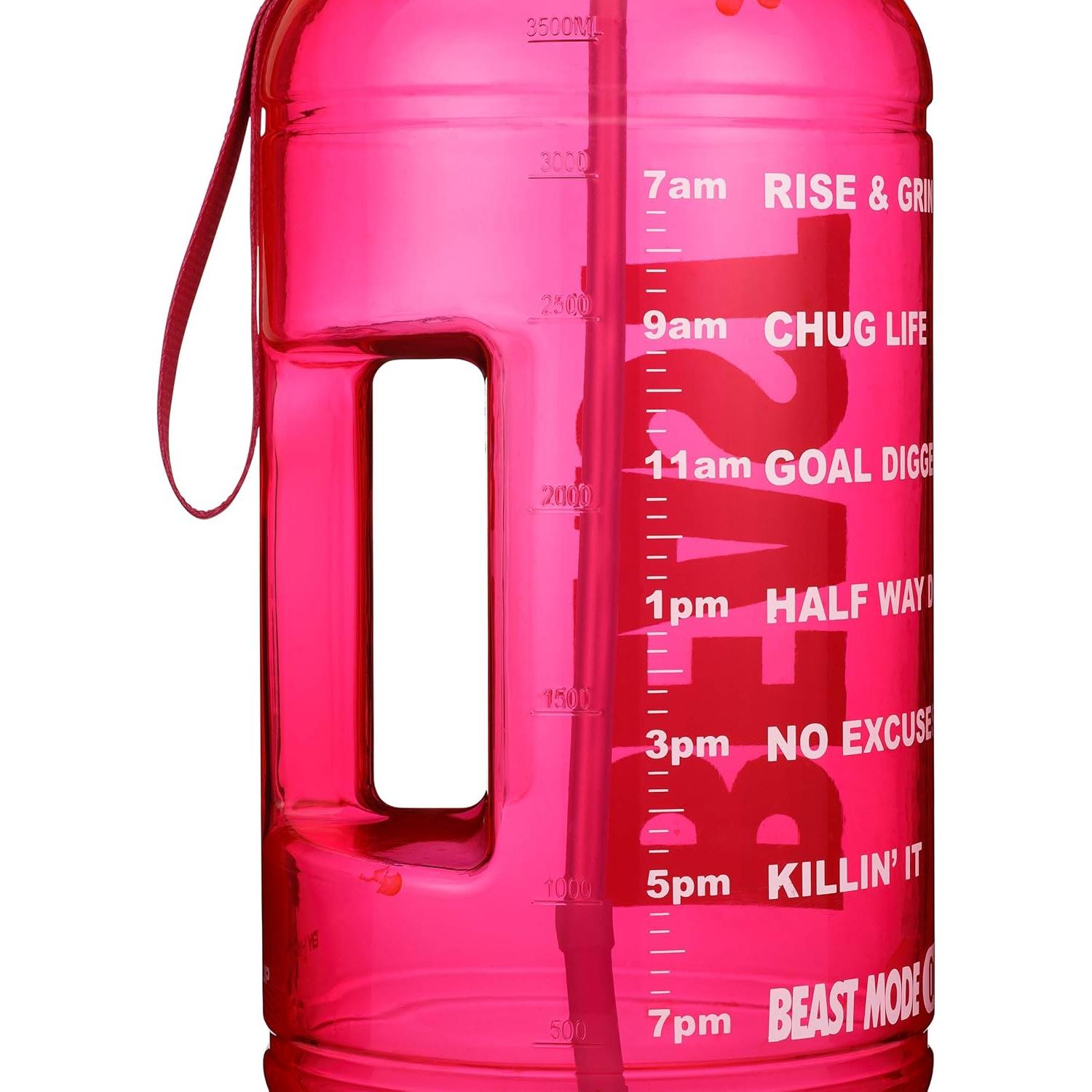 Jarra de Agua Hydra Cup Rosa 3.78L Motivacional con Pajilla