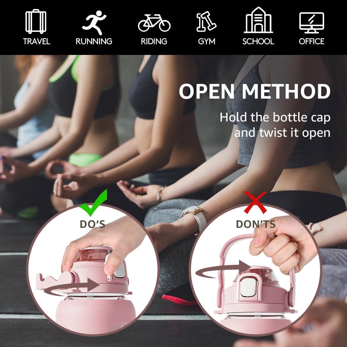 Botella de Agua de Vidrio 64 Oz Fluhun Rosa a Prueba de Fugas