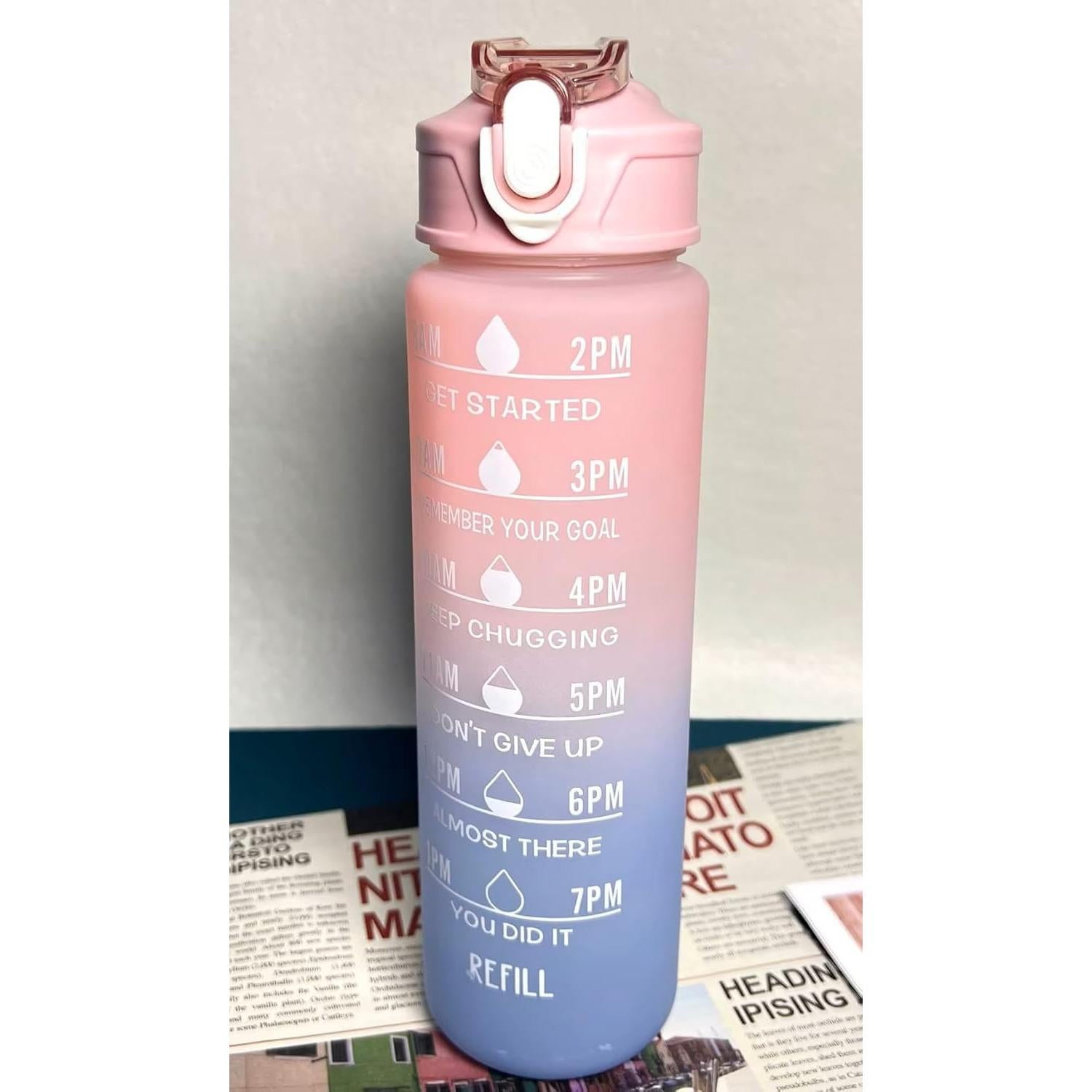 Botella de Agua Motivacional Genérica 900ml Rosa y Azul BPA Free