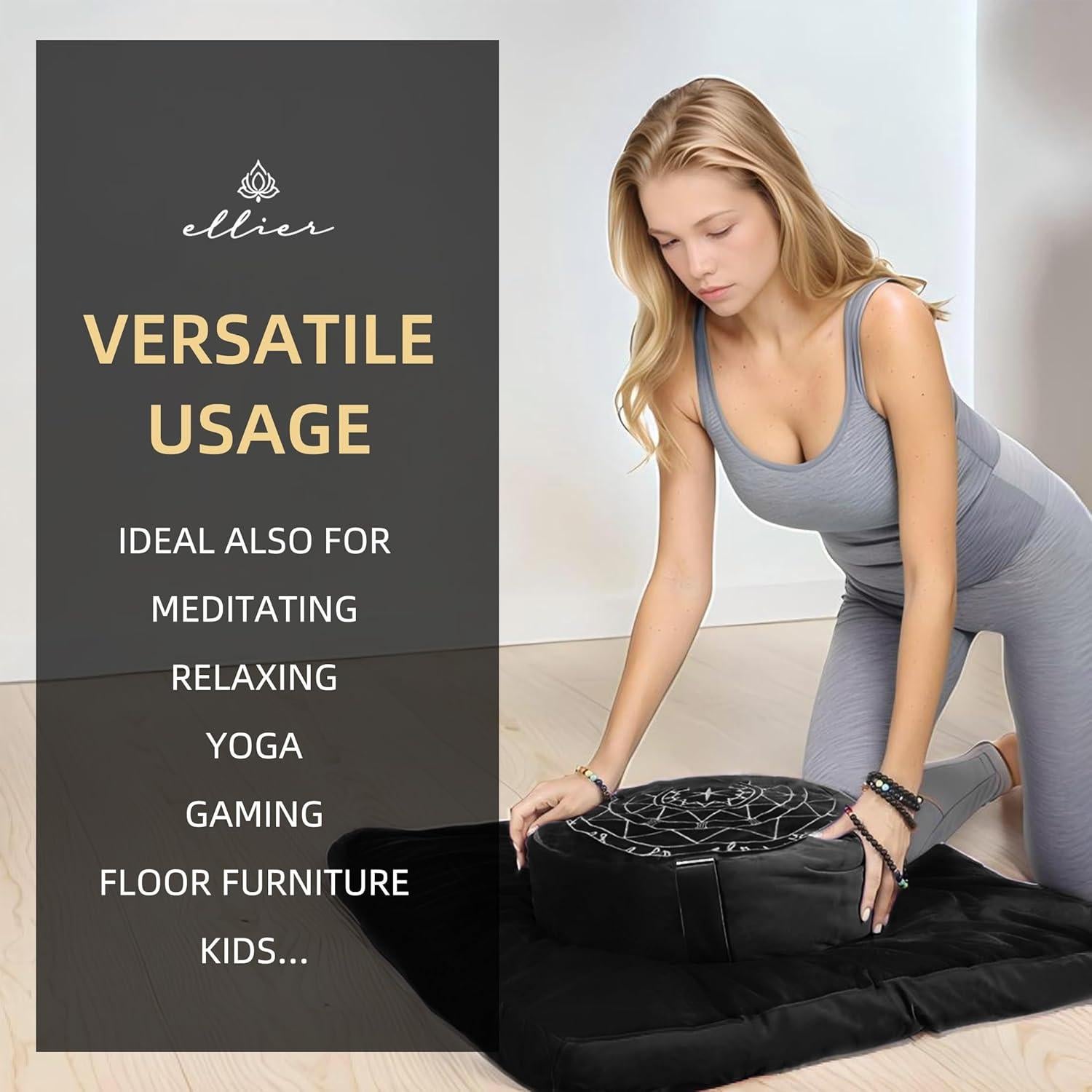 Conjunto de Cojines de Meditación Eliier Zafu y Zabuton Negro