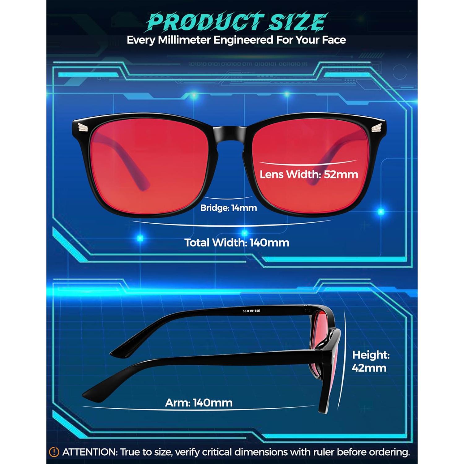 Gafas Vbewo para Dormir y Jugar, Lente Roja, 99.99% Bloqueo Luz Azul