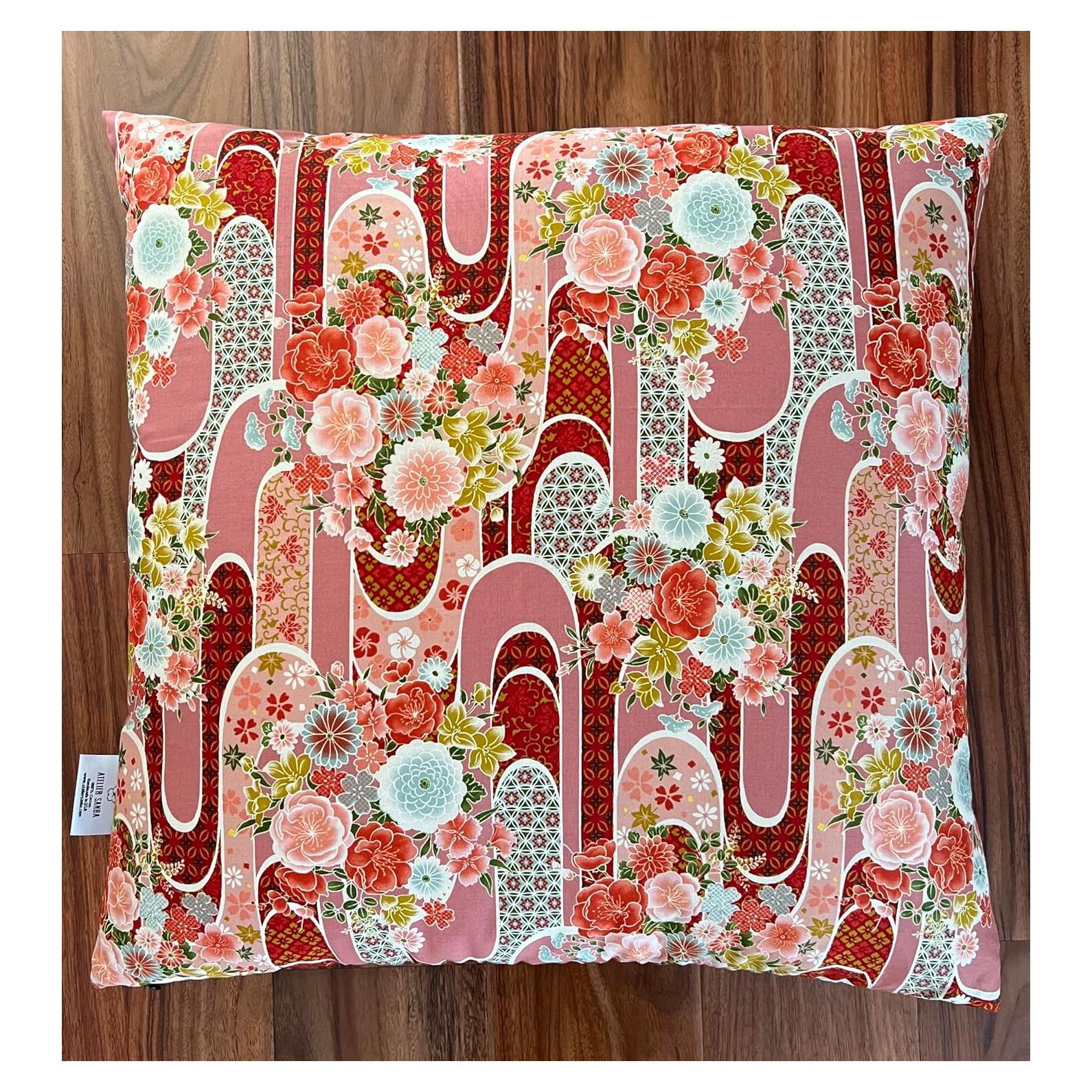 Cojín de Piso Atelier Sanba Zabuton Rojo Floral 53x55 cm