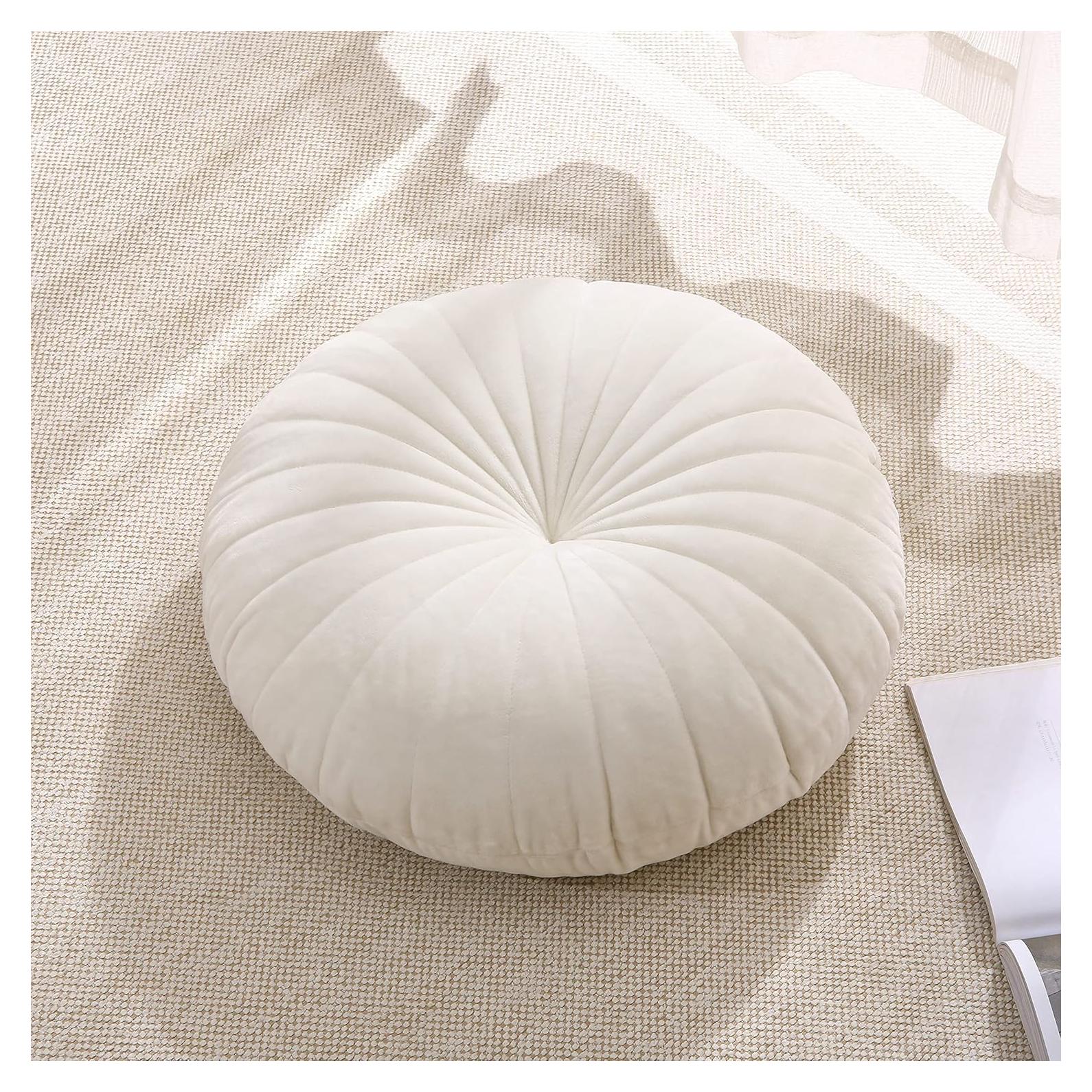 Cojín de Suelo Redondo Beige STRWARD 41.91 cm Terciopelo