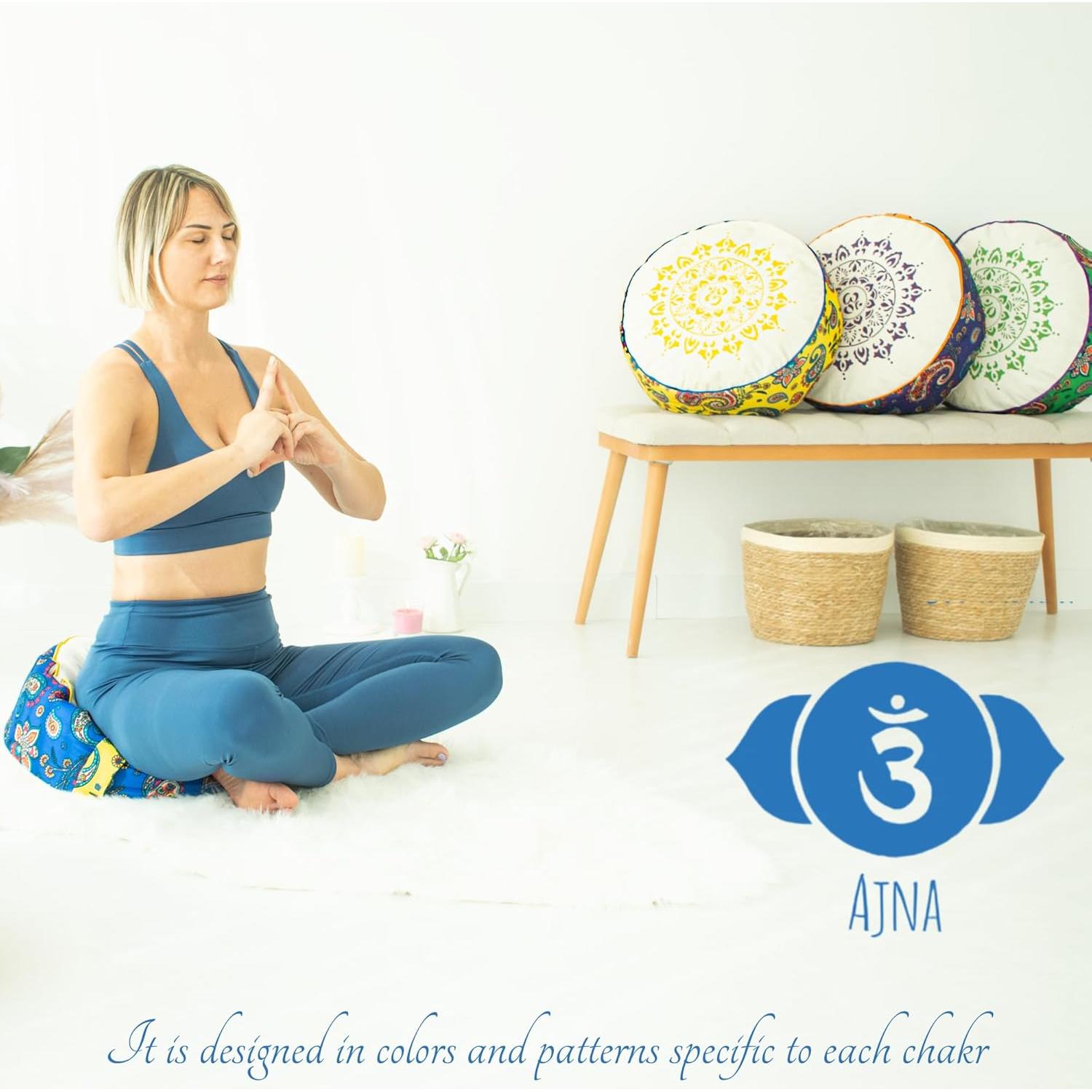 Cojín de Suelo Extra Grande Hecho a Mano Chakras Azul 50 cm