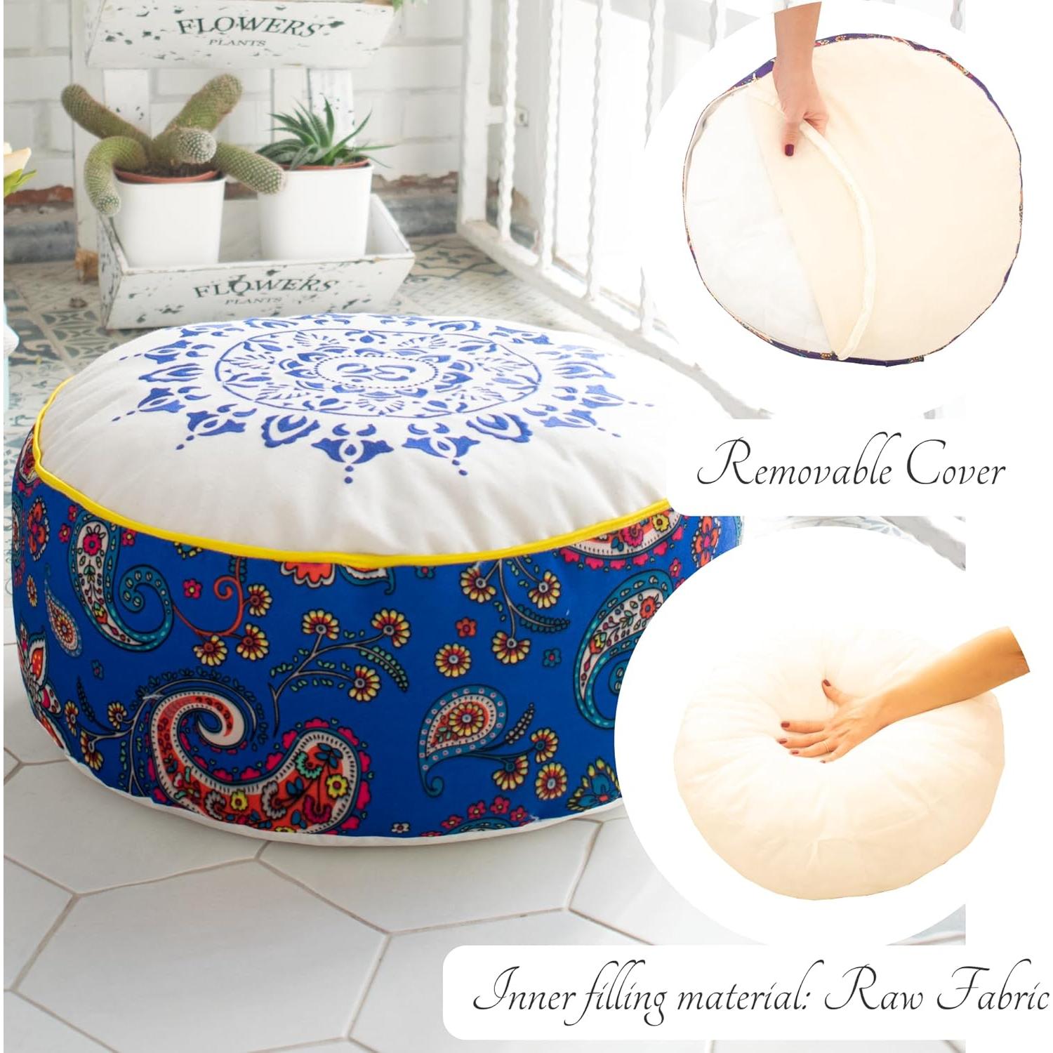 Cojín de Suelo Extra Grande Hecho a Mano Chakras Azul 50 cm