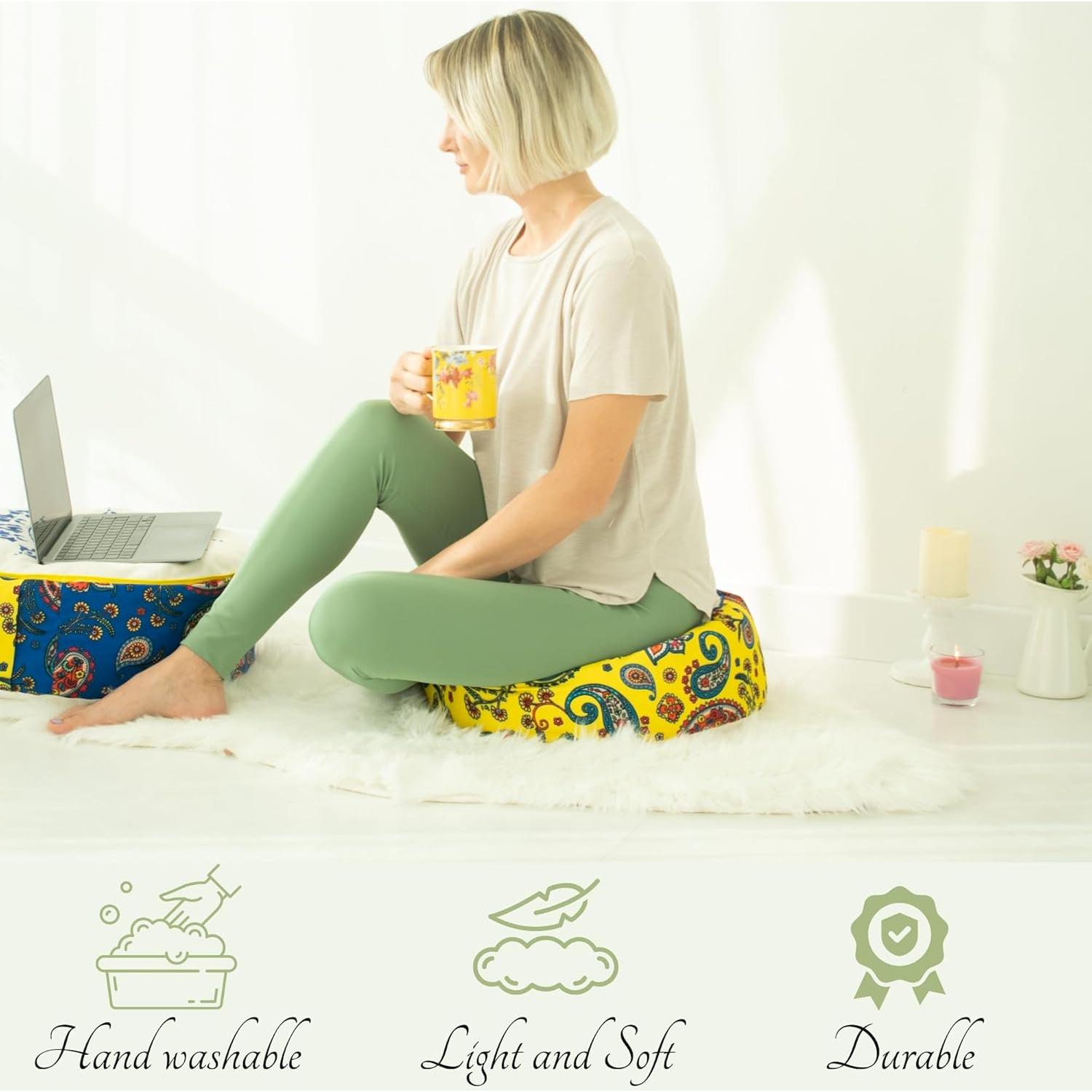 Cojín de Suelo Extra Grande Hecho a Mano Chakras Azul 50 cm