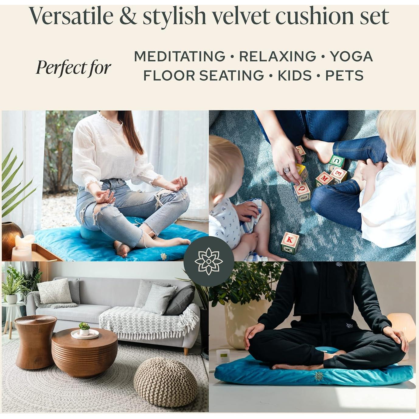 Conjunto de Cojín y Alfombra de Meditación Mindful Modern - Turquesa