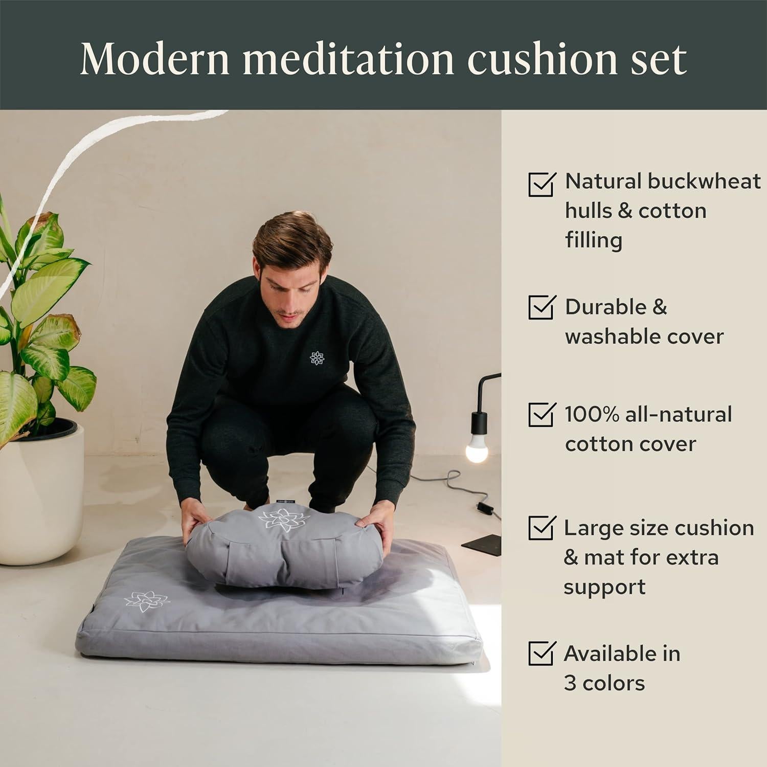 Conjunto de Cojín de Meditación Mindful Modern - Algodón y Trigo Sarraceno