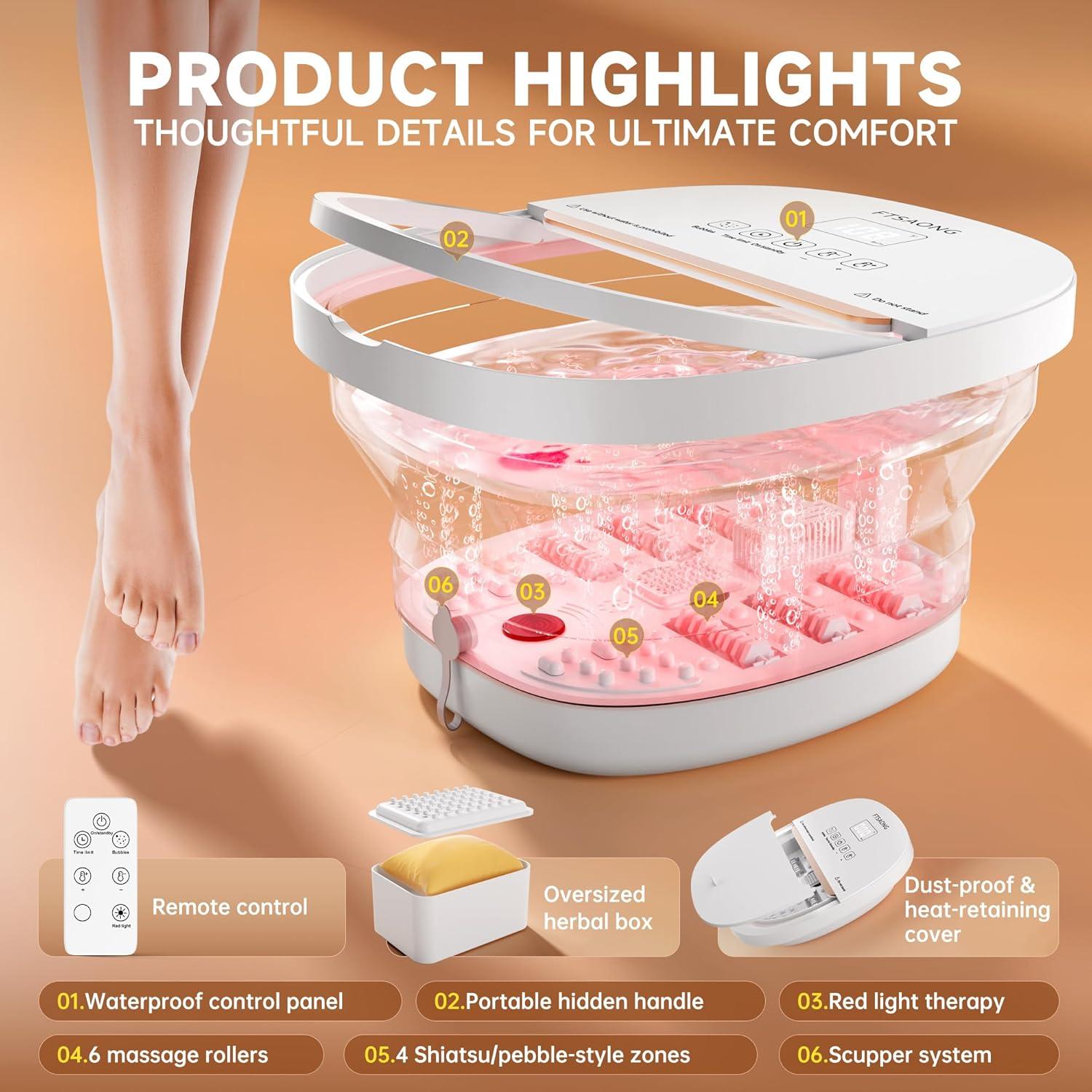 Masajeador de pies colapsable FTSAONG con calor y burbujas
