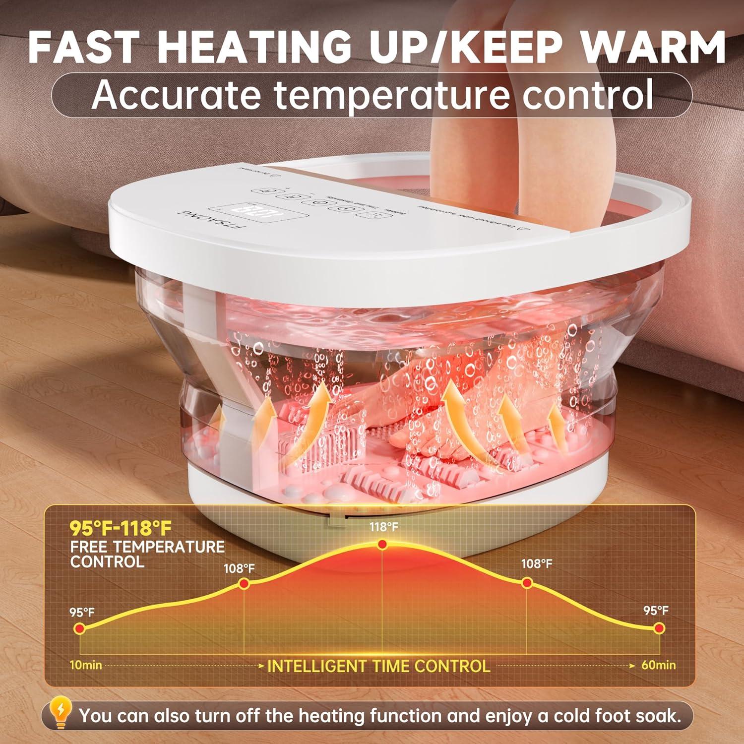 Masajeador de pies colapsable FTSAONG con calor y burbujas