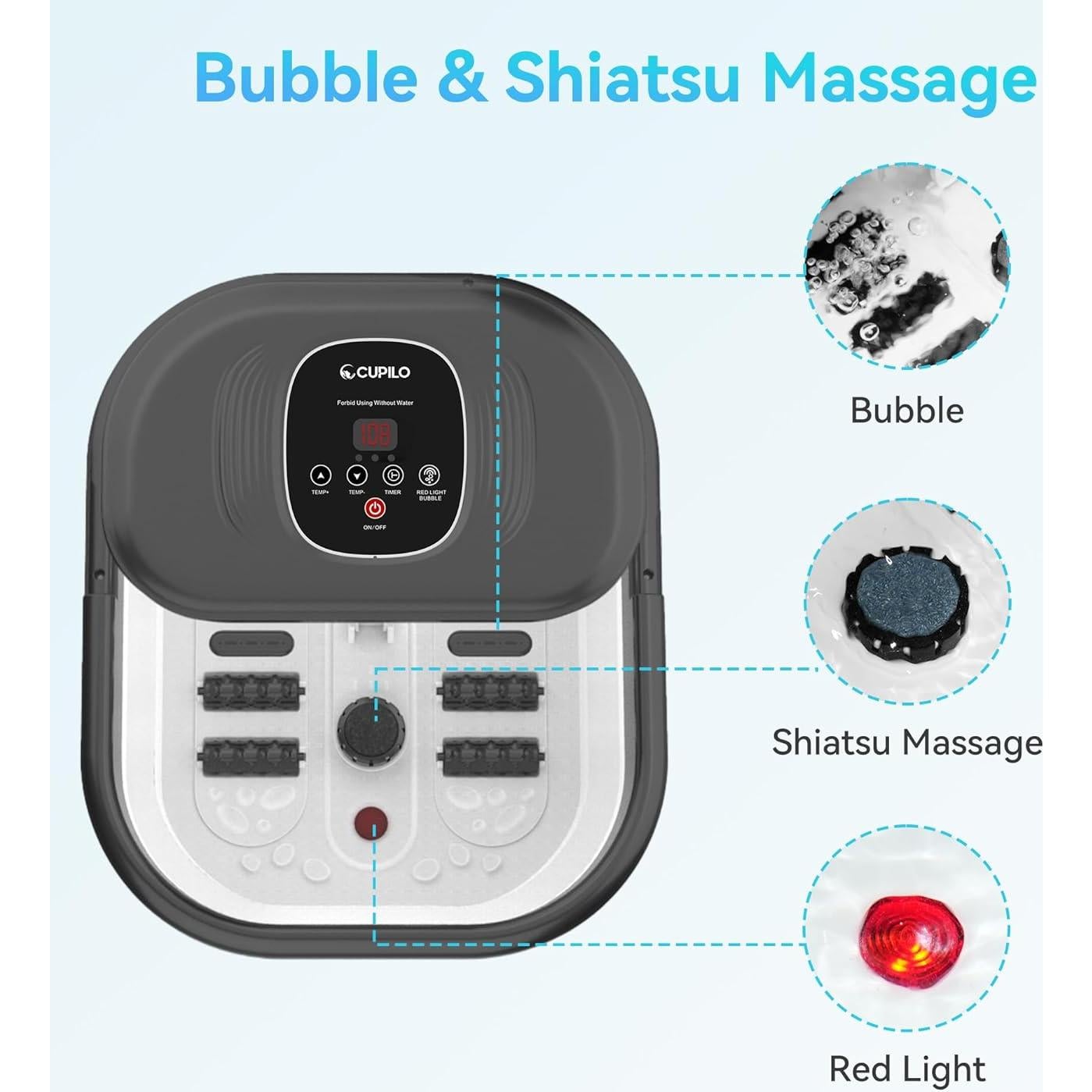 Masajeador de pies CuPiLo con calor y burbujas, plegable