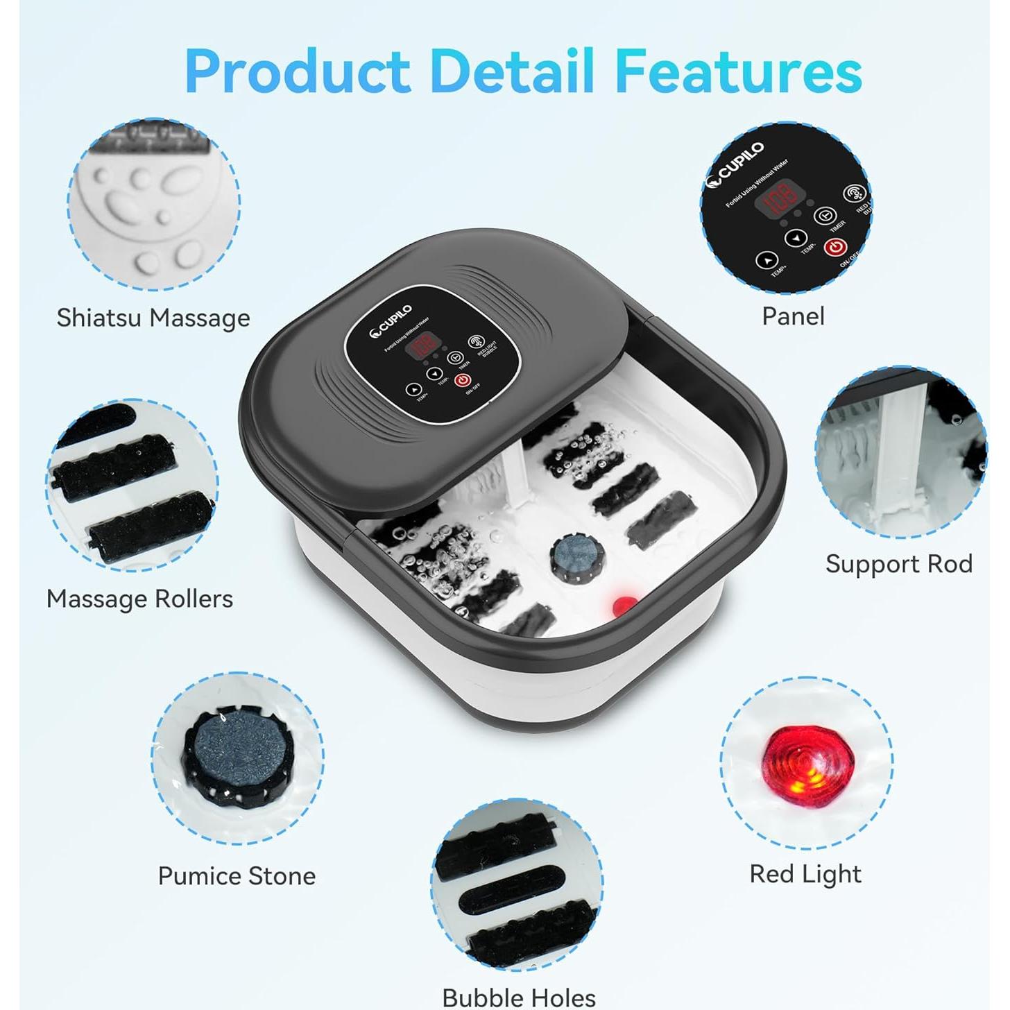 Masajeador de pies CuPiLo con calor y burbujas, plegable