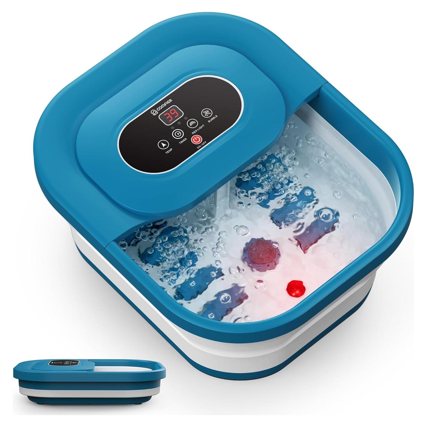 Masajeador de pies COMFIER con calor y burbujas, azul