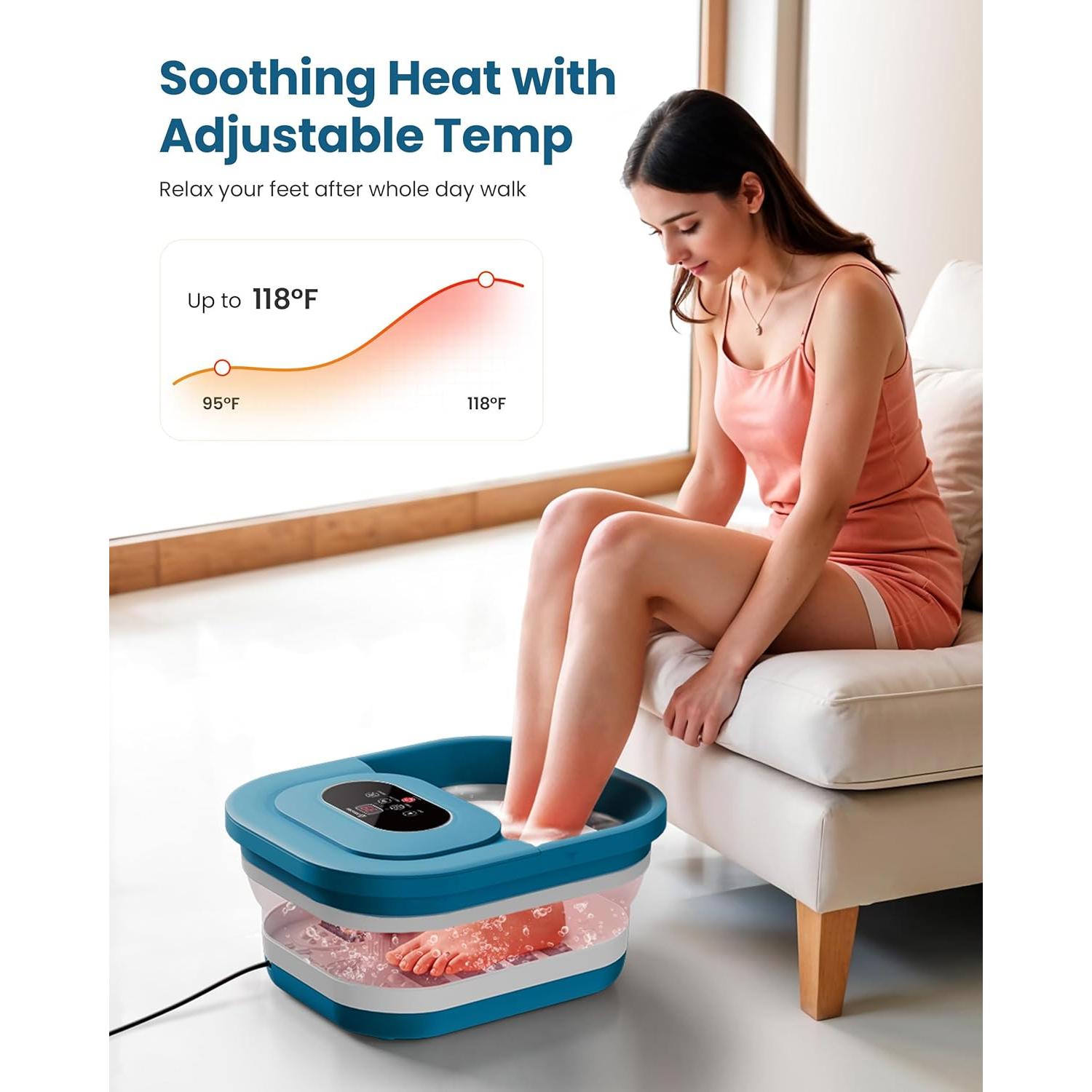 Masajeador de pies COMFIER con calor y burbujas, azul