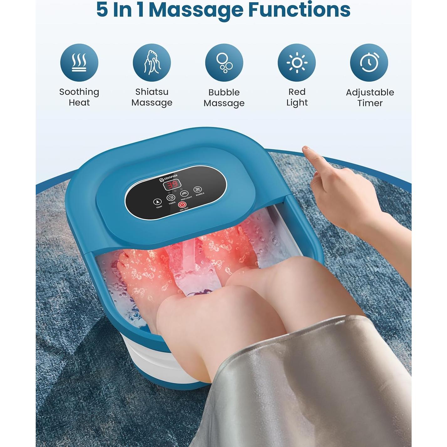Masajeador de pies COMFIER con calor y burbujas, azul