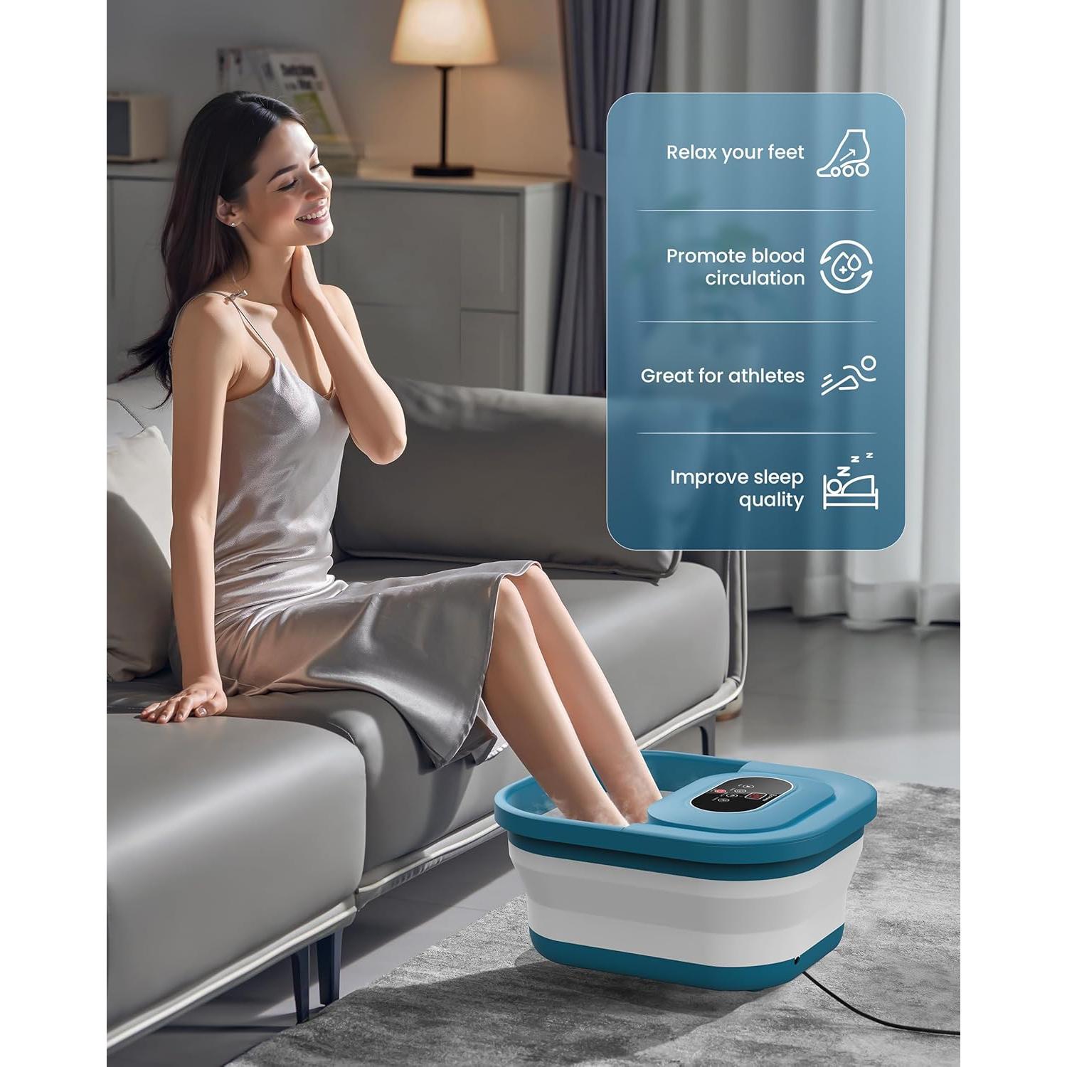 Masajeador de pies COMFIER con calor y burbujas, azul