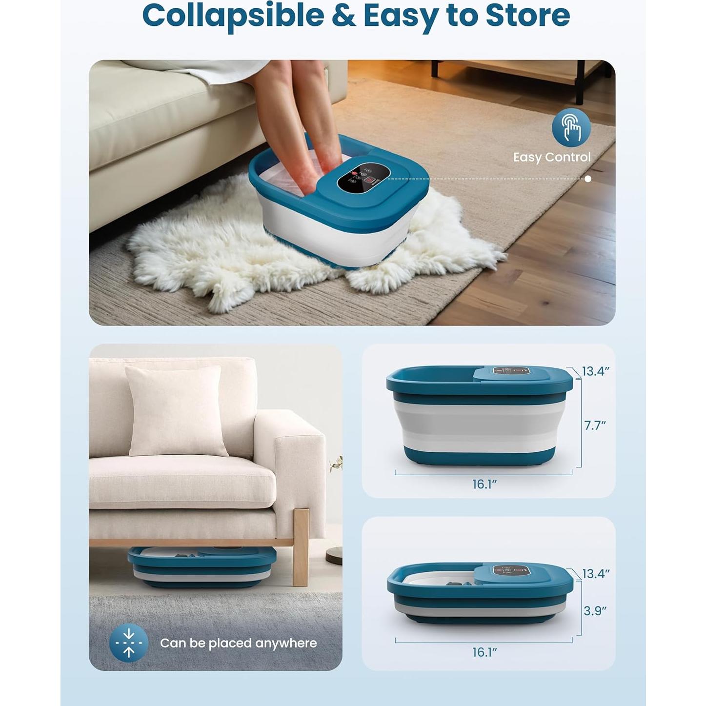 Masajeador de pies COMFIER con calor y burbujas, azul