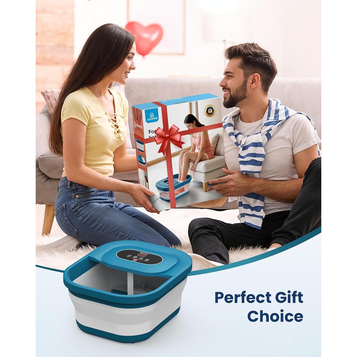 Masajeador de pies COMFIER con calor y burbujas, azul