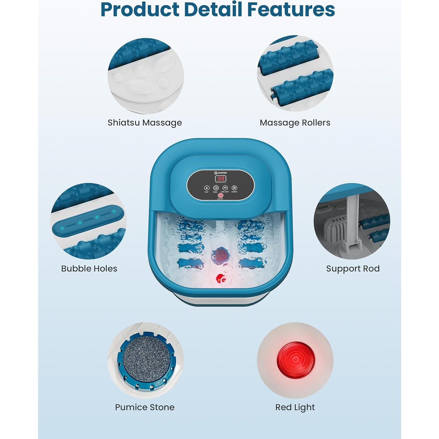 Masajeador de pies COMFIER con calor y burbujas, azul