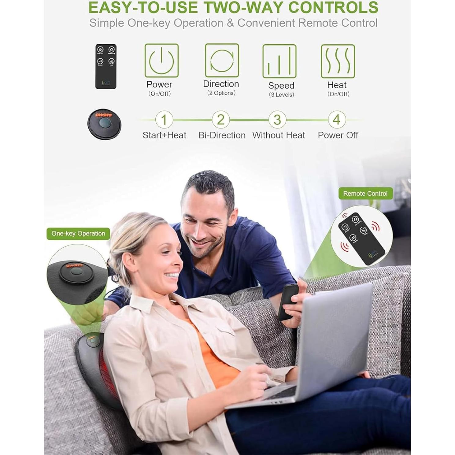 Cojín Masajeador Shiatsu UGift con Calor y Control Remoto