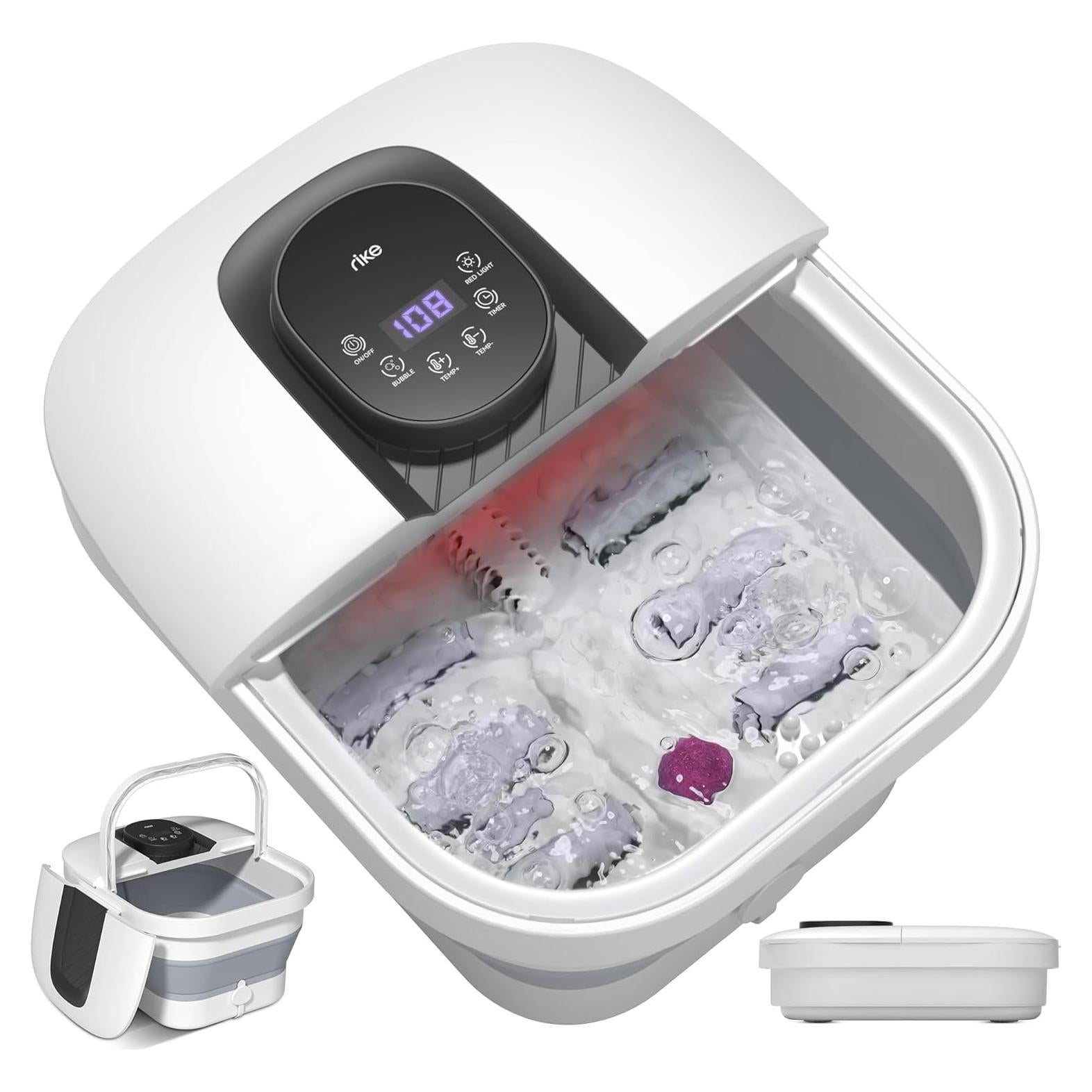 Spa de pies RIKE plegable con calor y burbujas, 6 rodillos