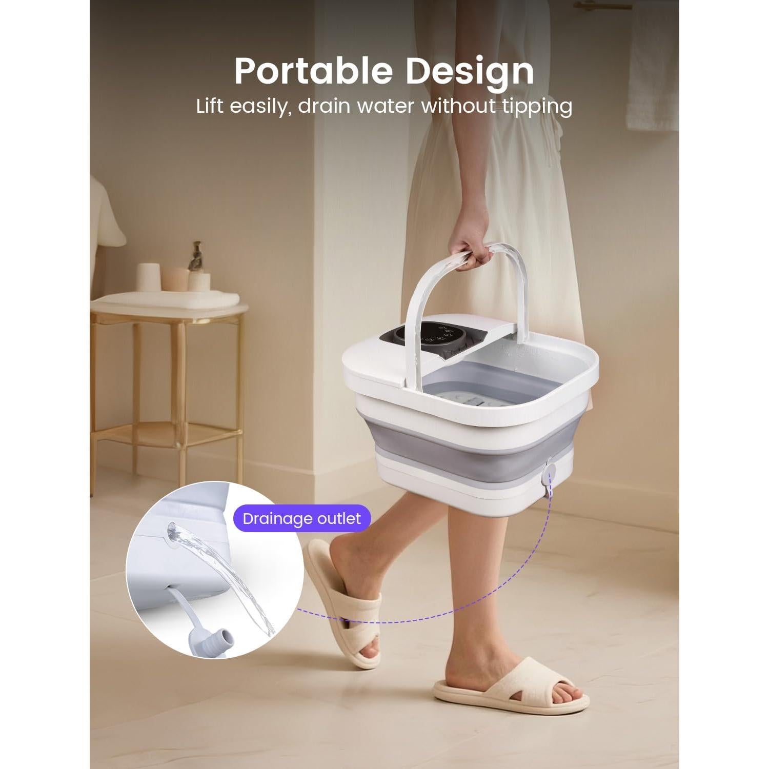 Spa de pies RIKE plegable con calor y burbujas, 6 rodillos