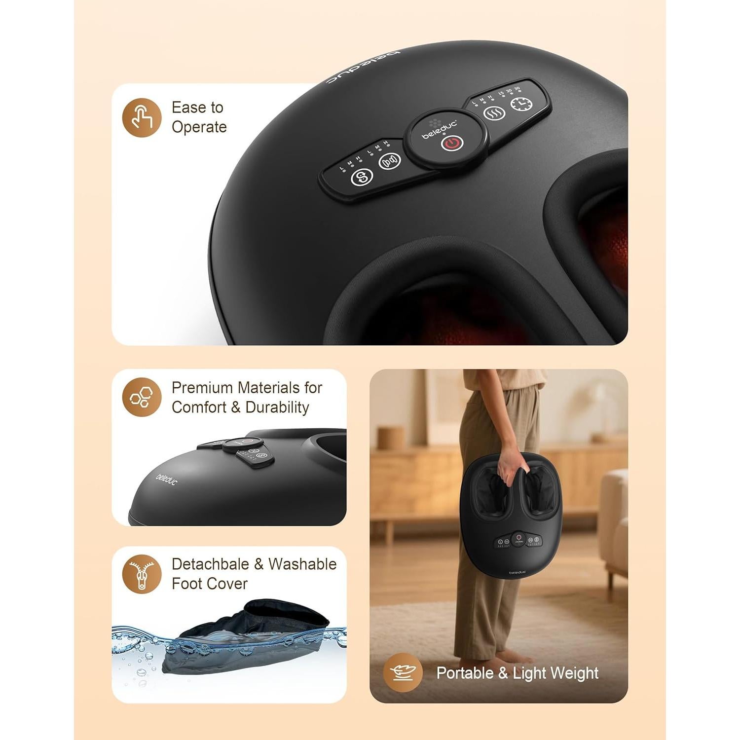 Masajeador de pies Shiatsu Beleduc con calor y compresión