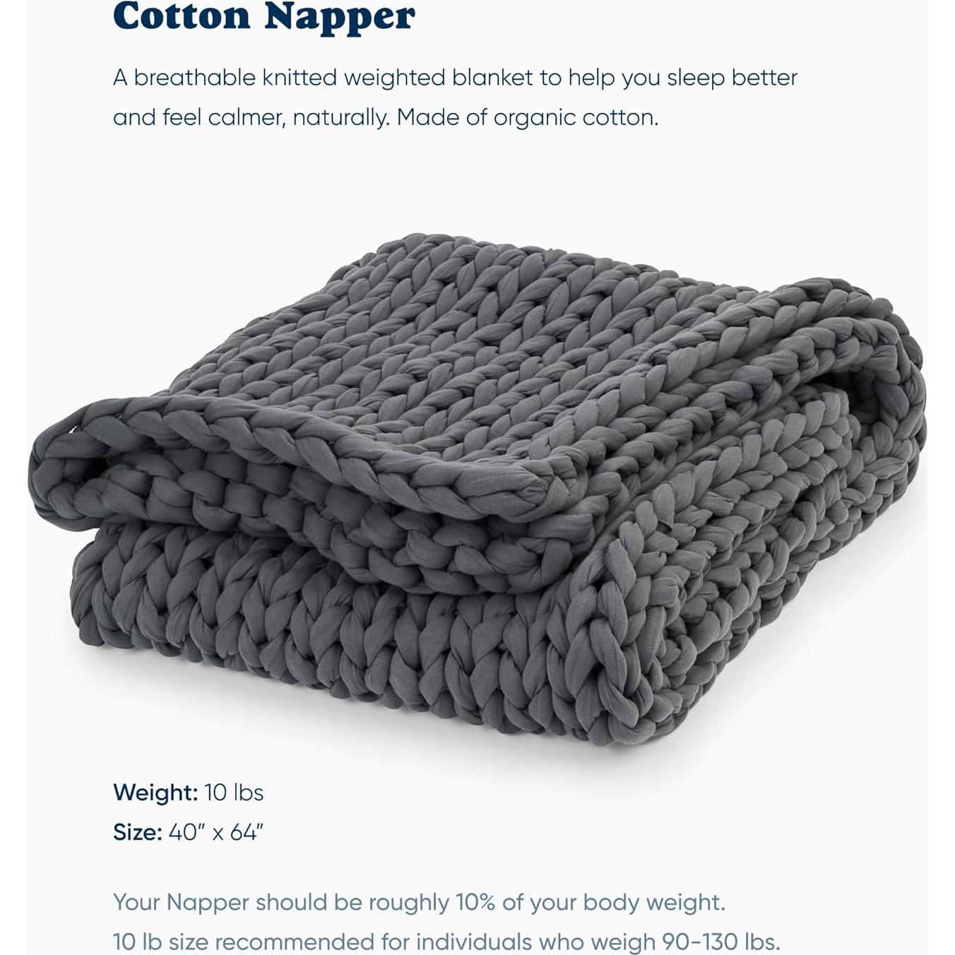 Manta con peso Bearaby Napper 4.54 kg Algodón Gris Asteroide