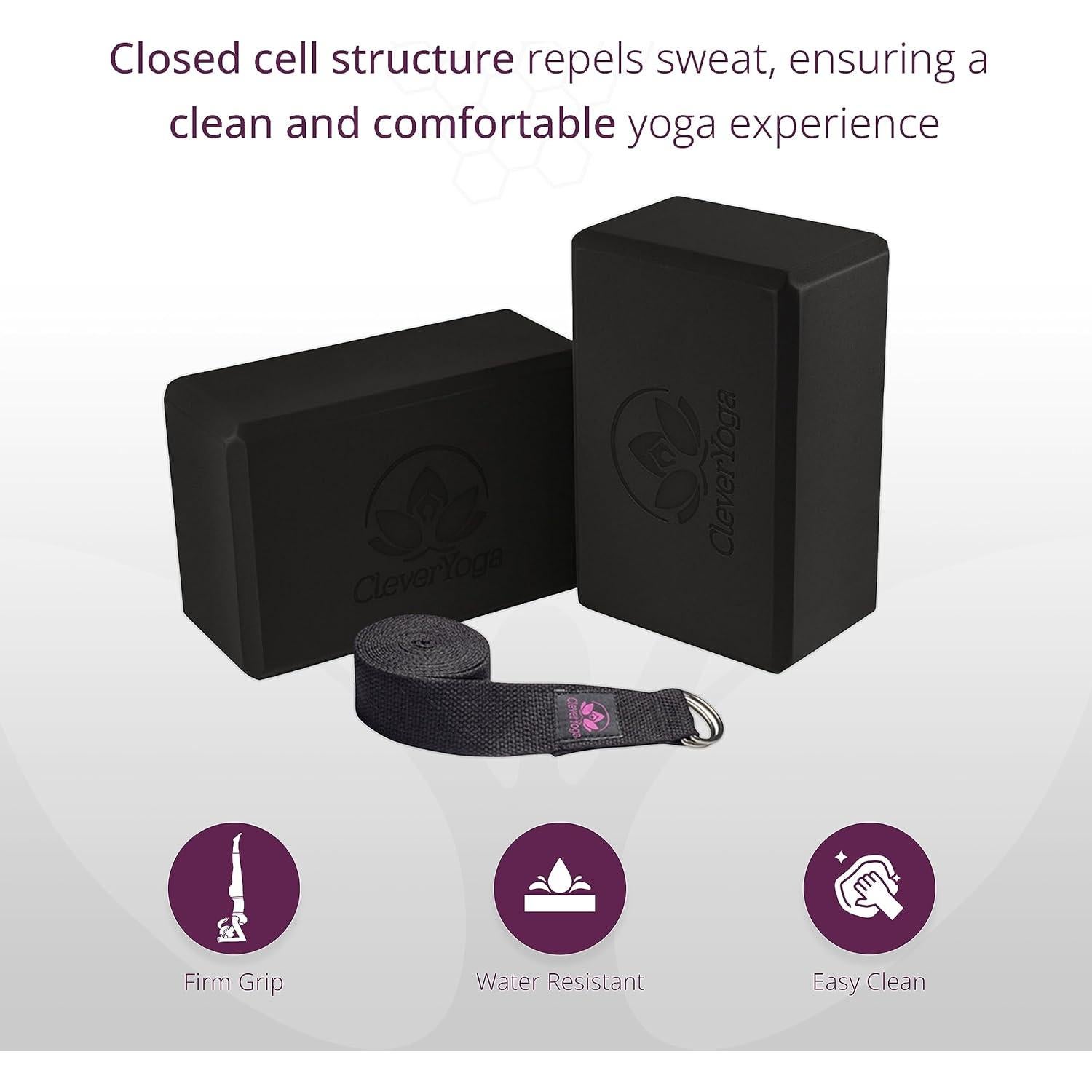 Bloques de Yoga Clever 2 Pack + Correa 2.44 m - Espuma EVA