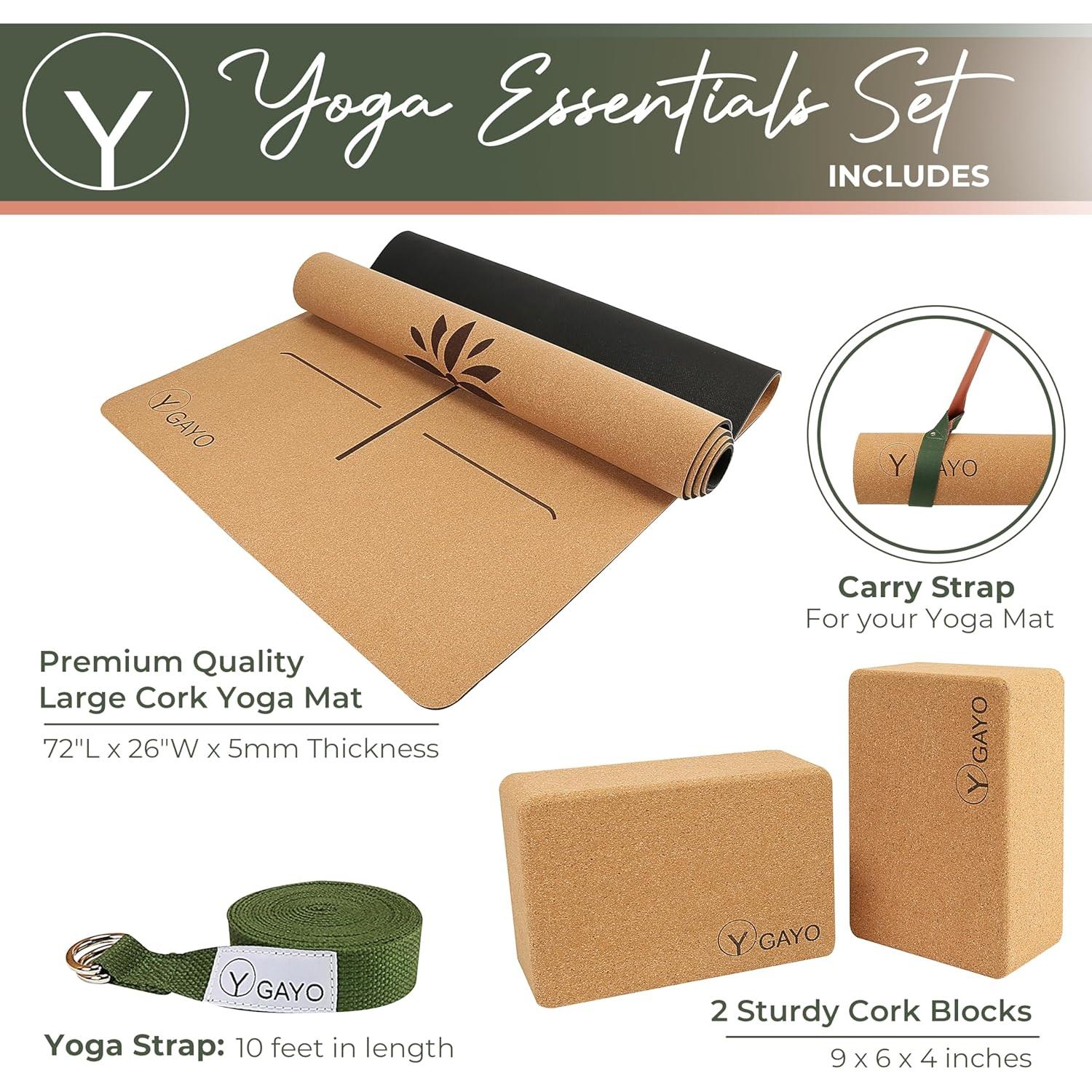 Kit de Yoga de Corcho Gayo Premium - Set Grande con Esteras y Bloques