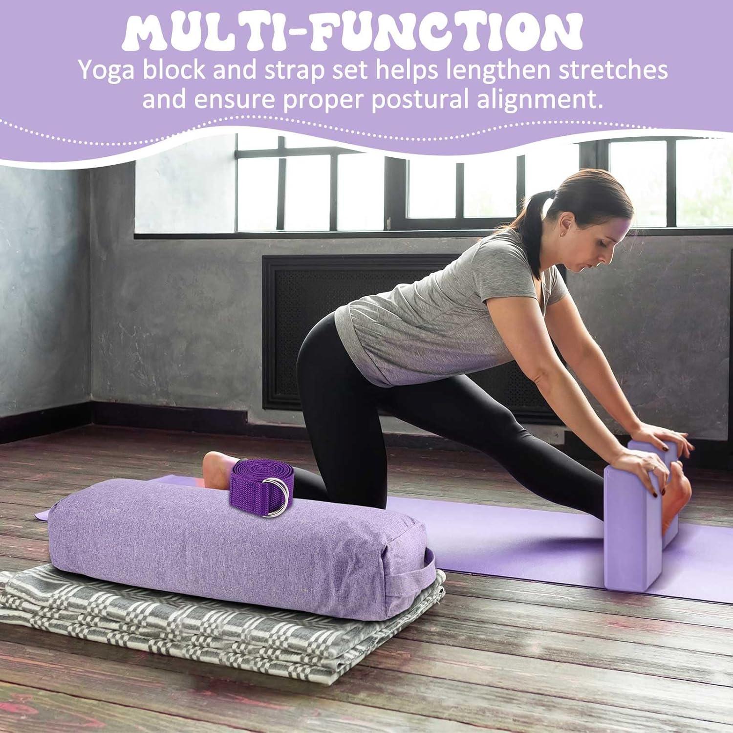Set de Yoga PullCrease: Cojín, 2 Bloques y Correa Violeta