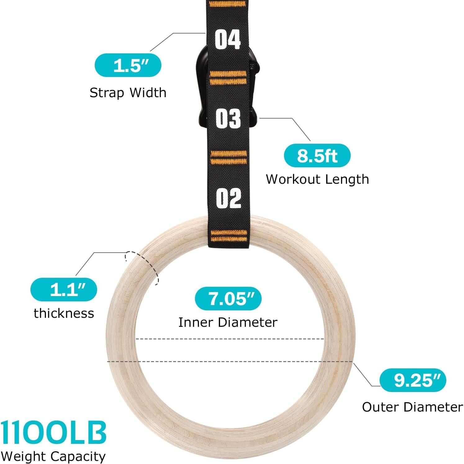 Anillos de Gimnasia de Madera Vulken 2.79 cm con Correas Ajustables