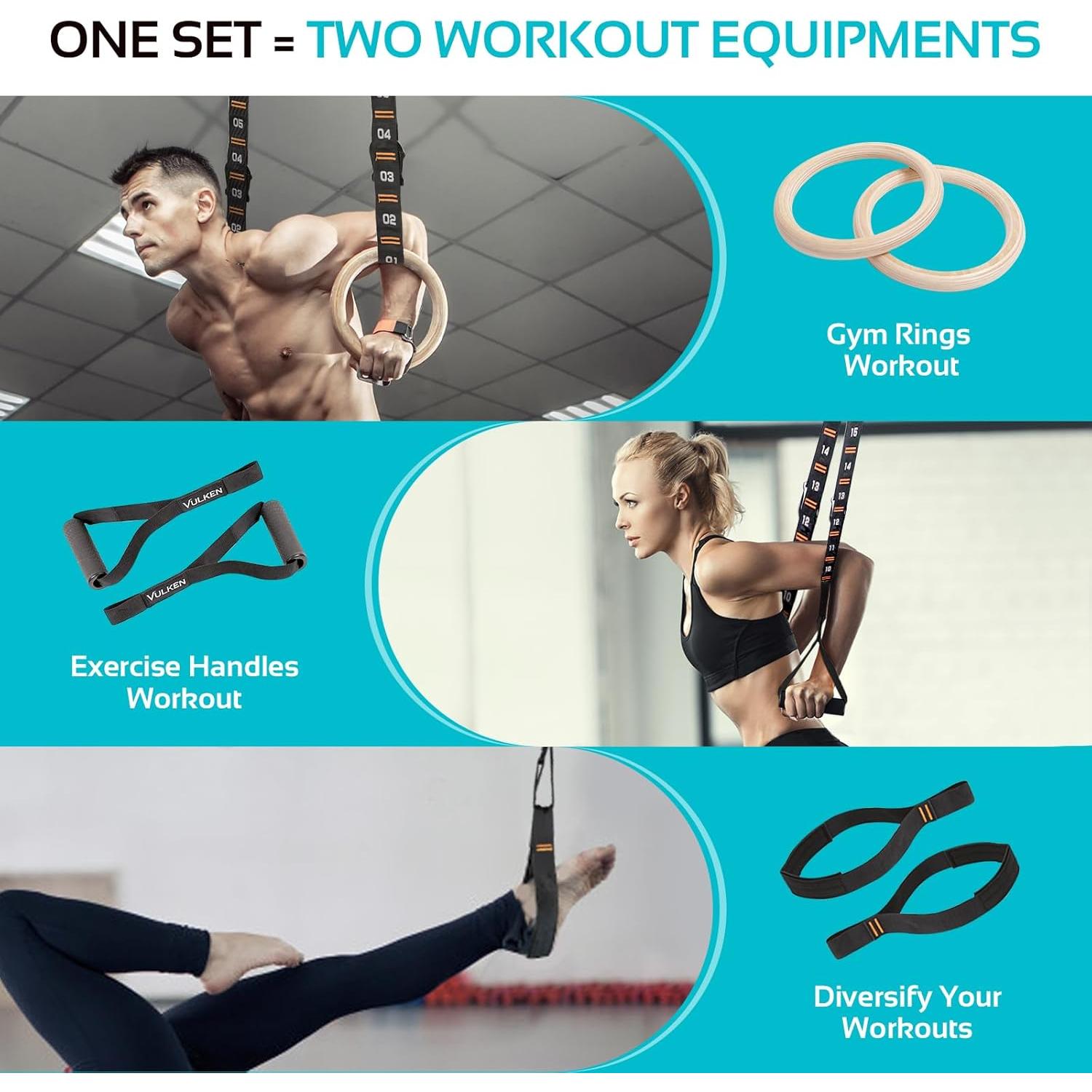 Anillos de Gimnasia de Madera Vulken 2.79 cm con Correas Ajustables