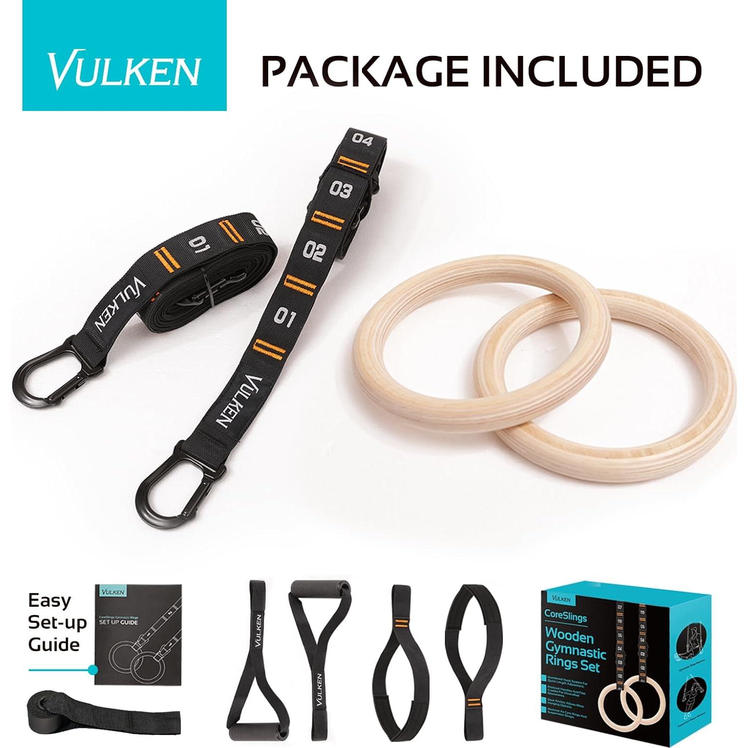 Anillos de Gimnasia de Madera Vulken 2.79 cm con Correas Ajustables