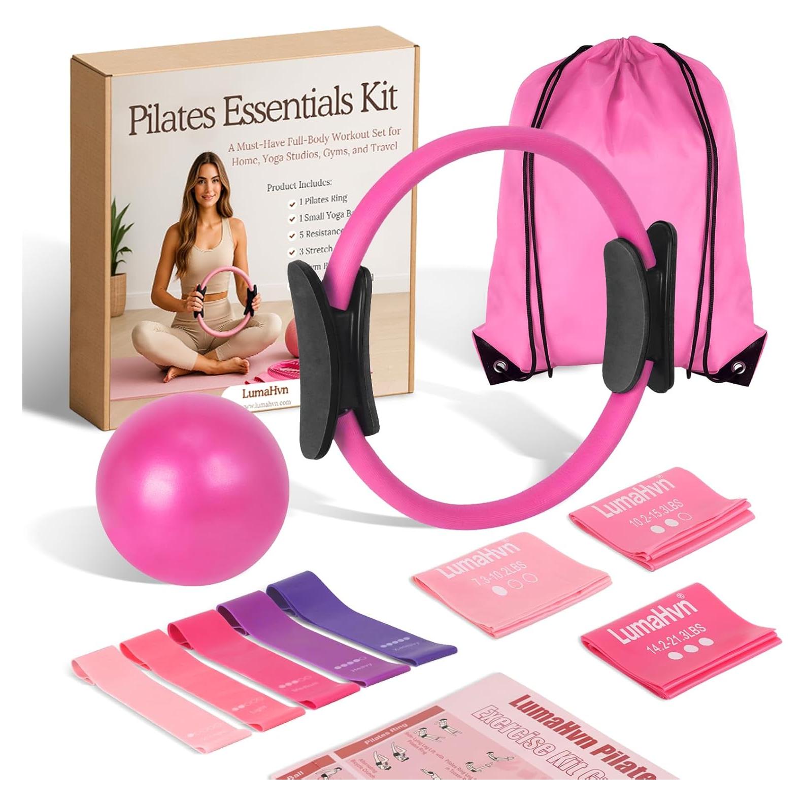 Kit Esencial de Pilates LumaHvn - Anillo, Bola y Bandas Rosa