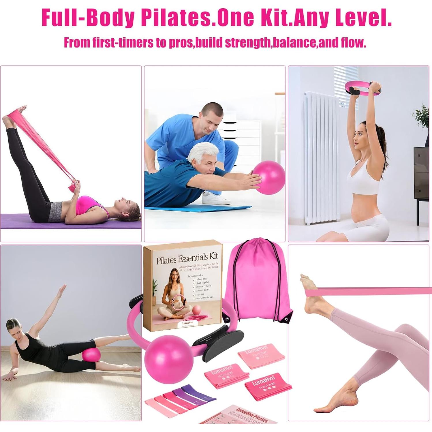 Kit Esencial de Pilates LumaHvn - Anillo, Bola y Bandas Rosa