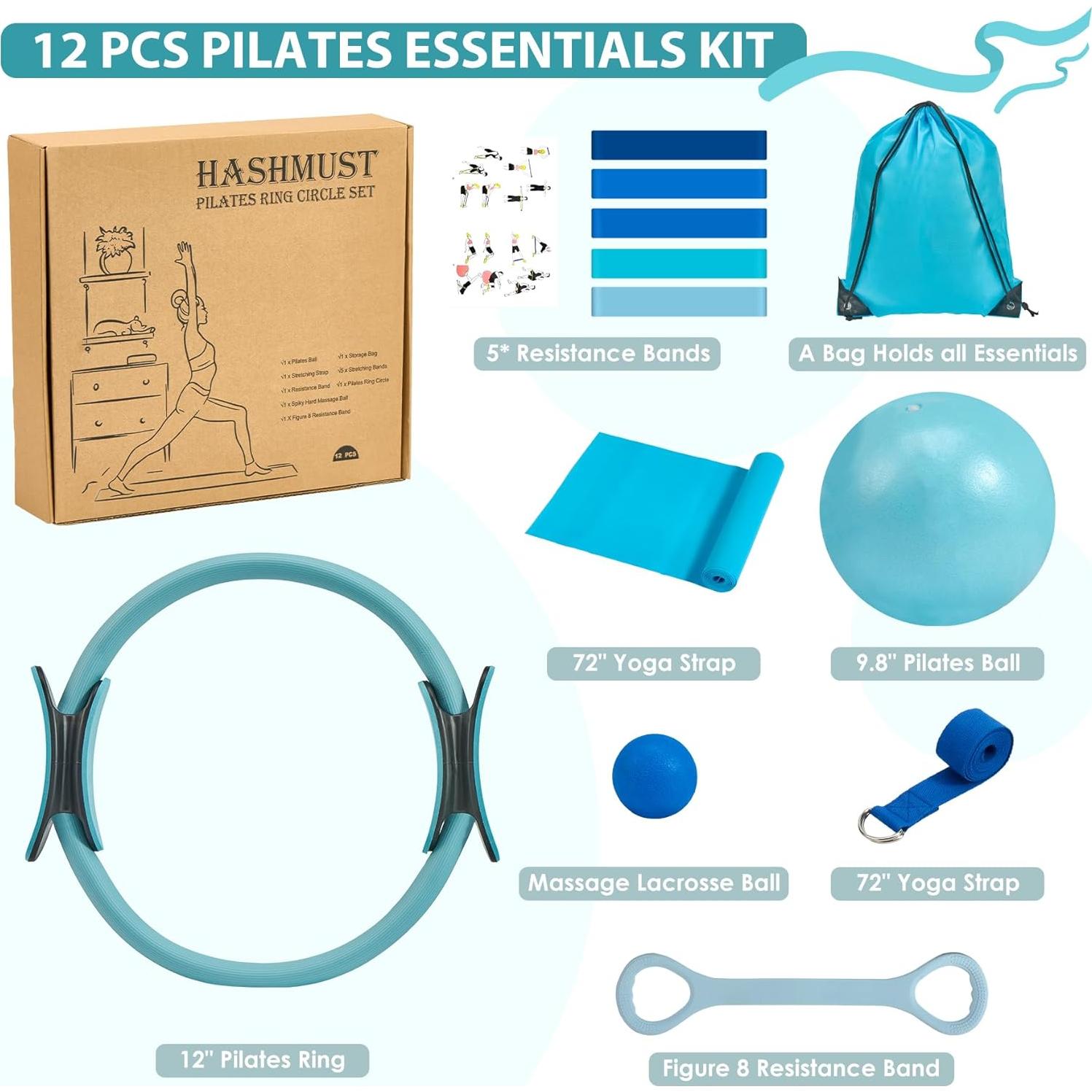 HASHMUST Kit de Anillo de Pilates 12 PCS para Entrenamiento en Casa