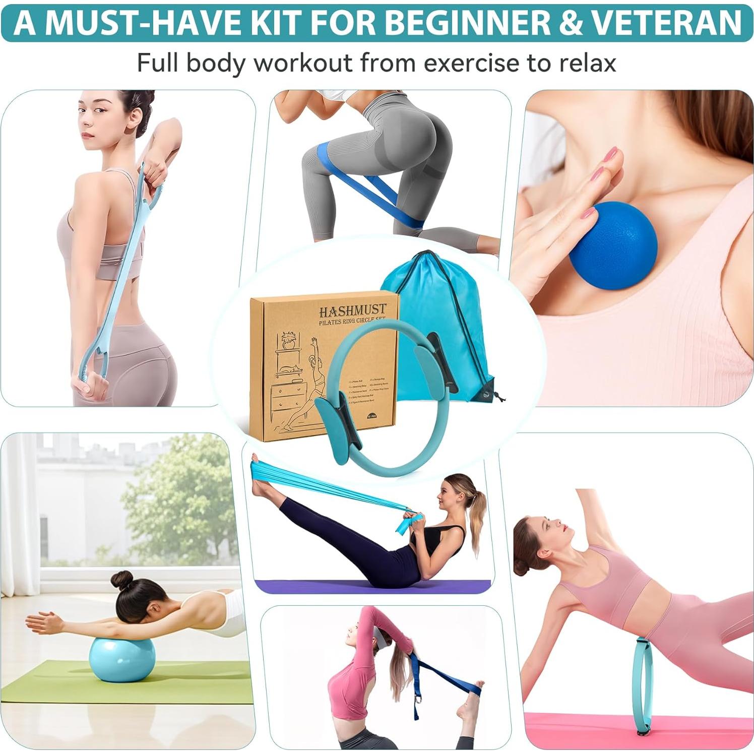 HASHMUST Kit de Anillo de Pilates 12 PCS para Entrenamiento en Casa