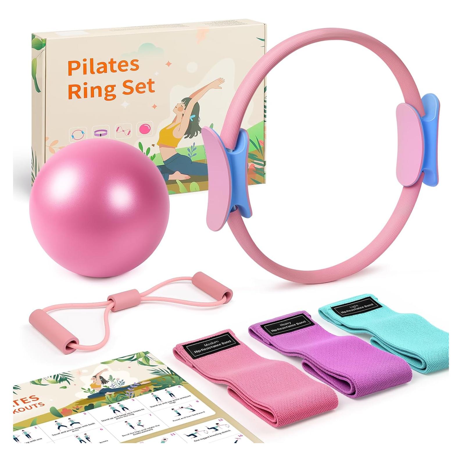 Kit de Pilates en Casa Sobre la Vida PR-01 Rosa - Anillo 35.56 cm, Bandas y Pelota