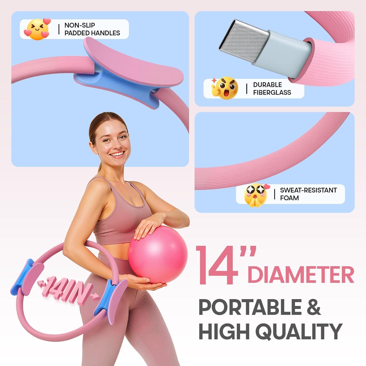 Kit de Pilates en Casa Sobre la Vida PR-01 Rosa - Anillo 35.56 cm, Bandas y Pelota